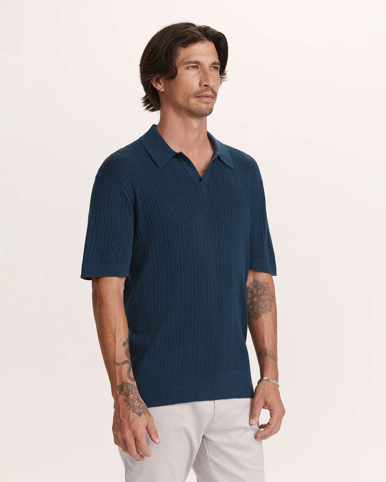 Nelson Linen Cotton Knit Polo in INK