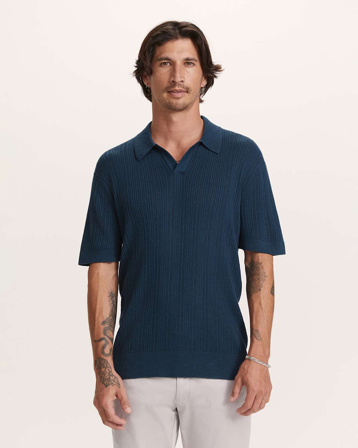 Nelson Linen Cotton Knit Polo in INK