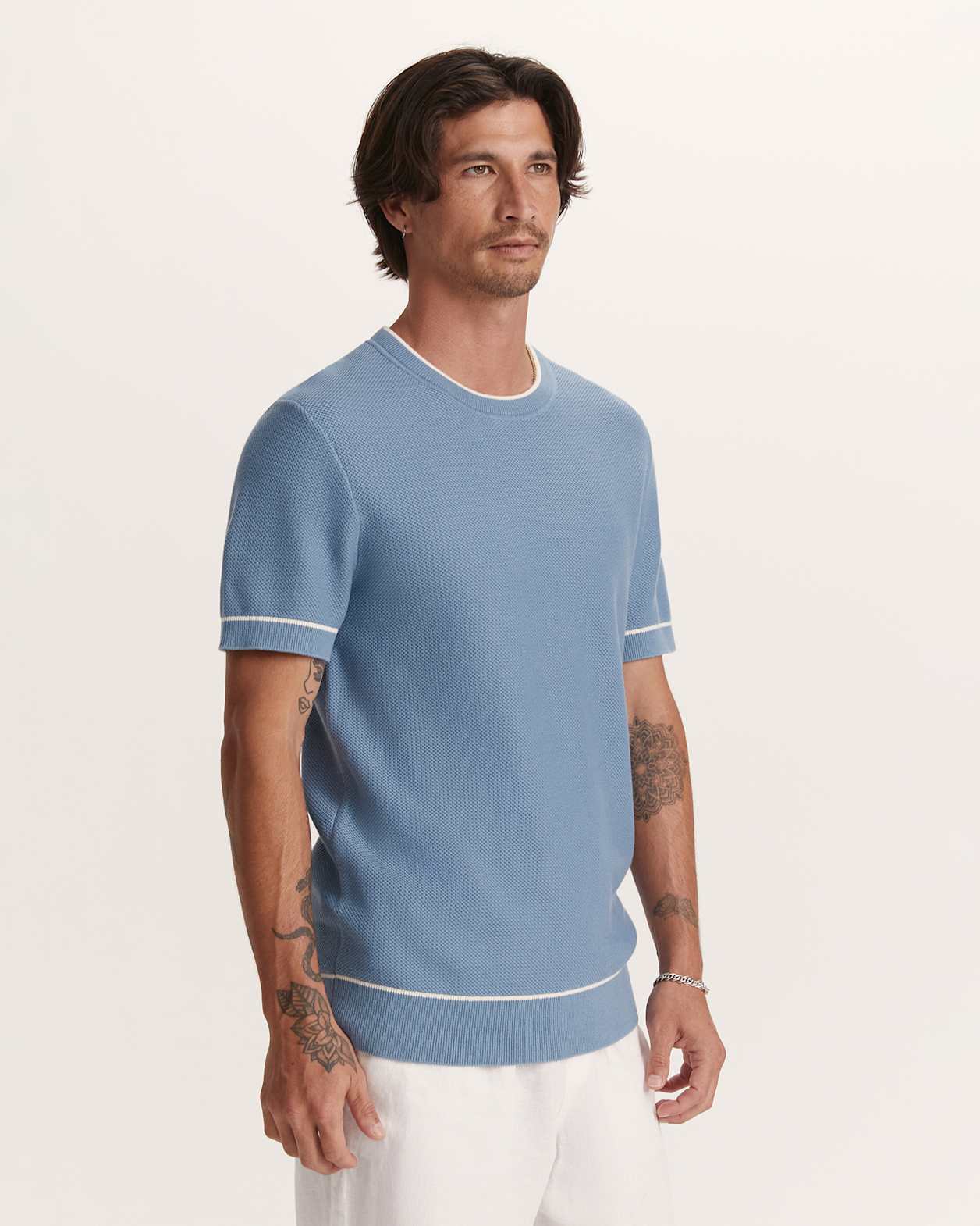 Como Cotton Tipped Tee in MID BLUE