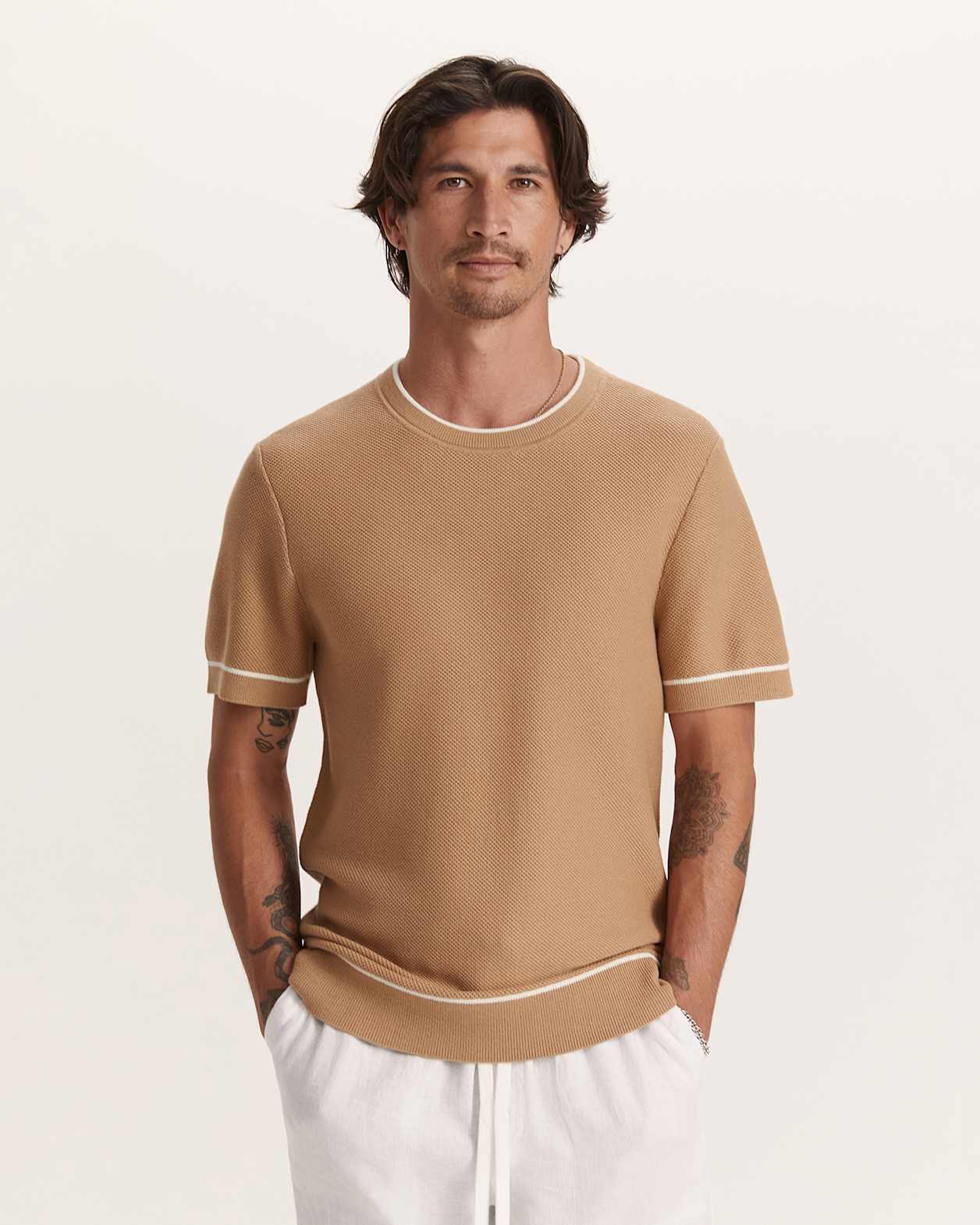 Como Cotton Tipped Tee in TAN