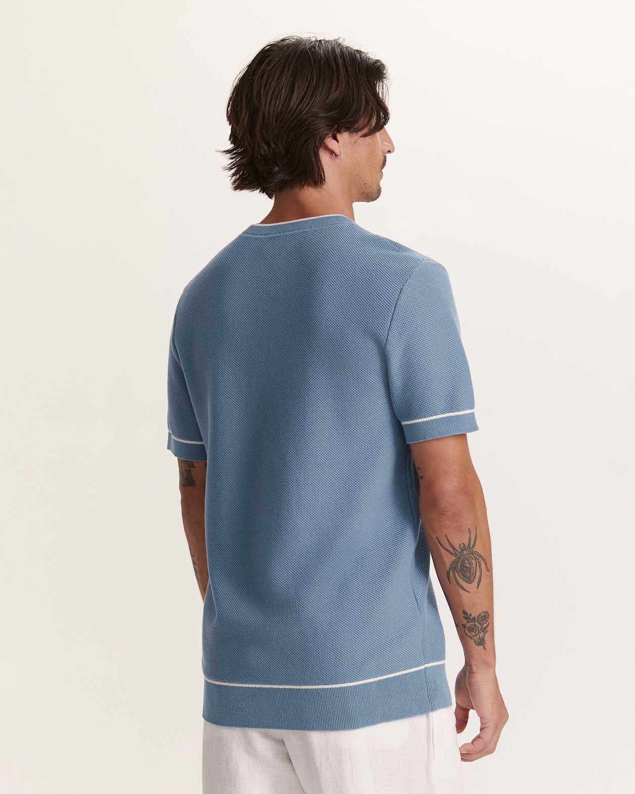 Como Cotton Tipped Tee in MID BLUE