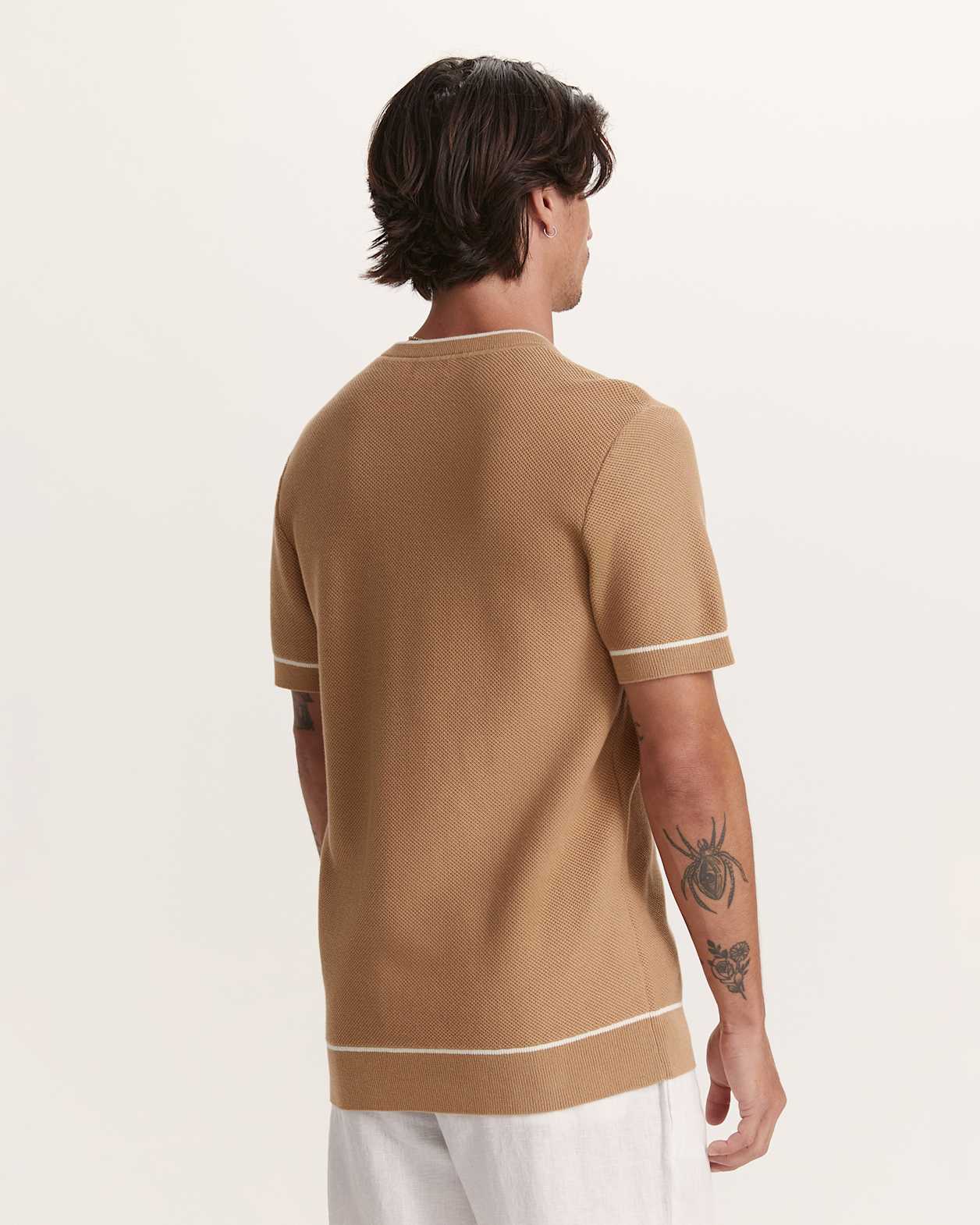 Como Cotton Tipped Tee in TAN