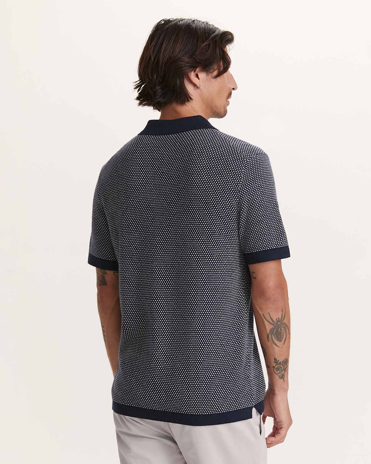Miramar Cotton Wool Geo Knit Polo in NAVY/IVORY