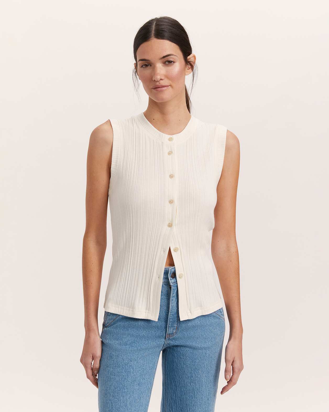 Sabine Crew Neck Vest in VANILLA