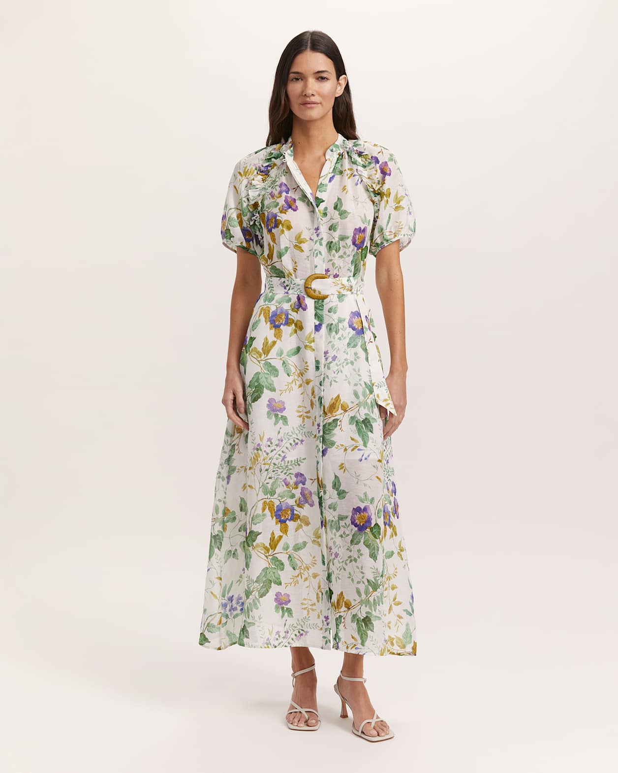 Wildflower Linen Silk Midi Dress in MULTI