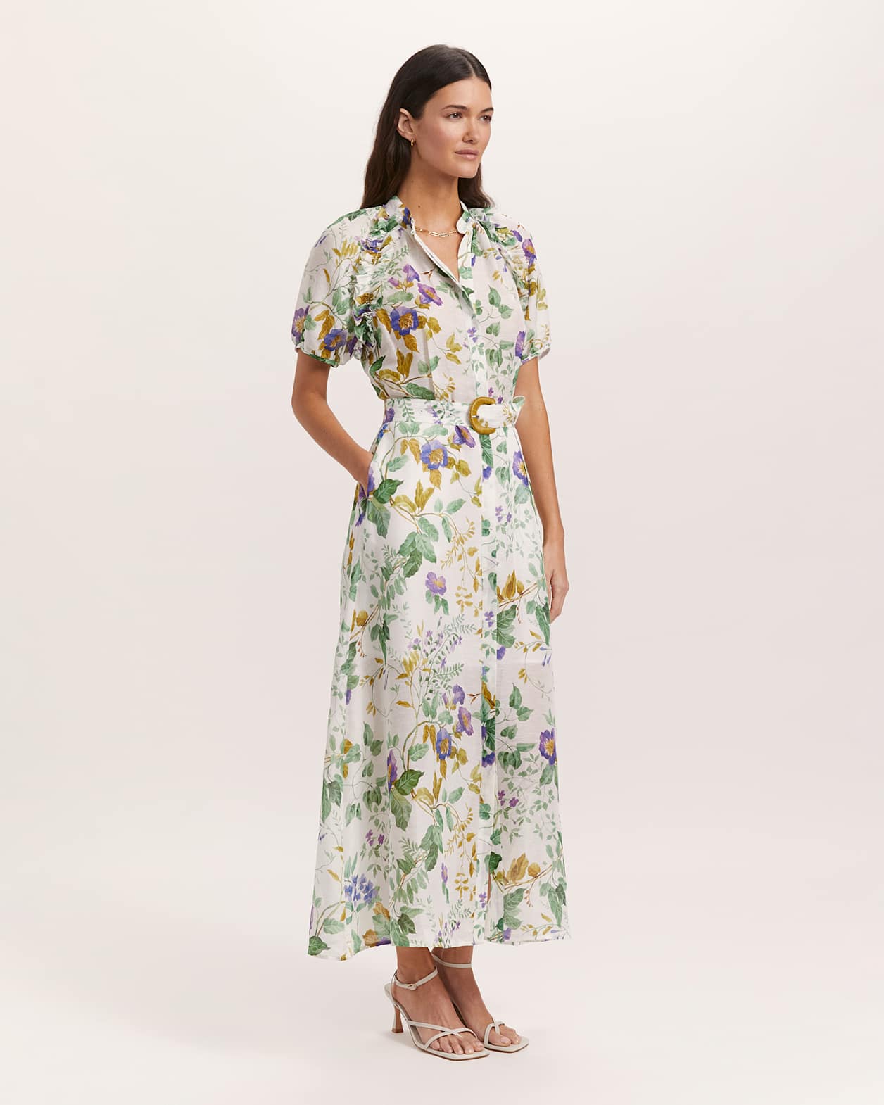 Wildflower Linen Silk Midi Dress in MULTI