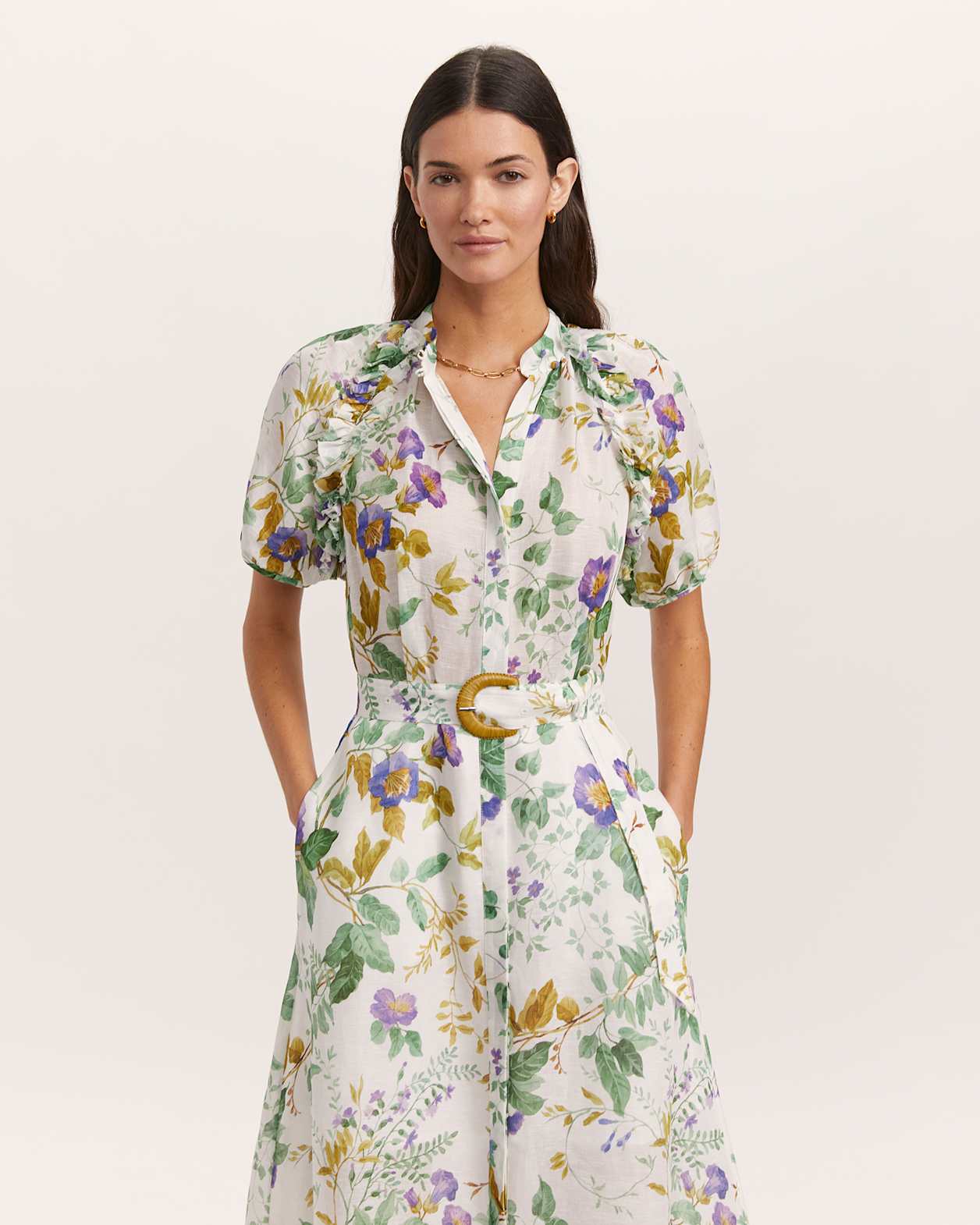 Wildflower Linen Silk Midi Dress in MULTI