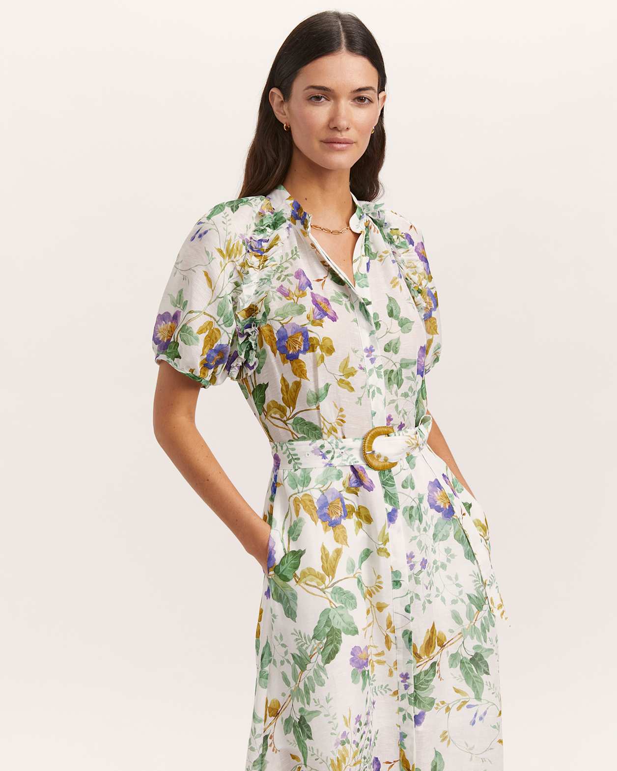 Wildflower Linen Silk Midi Dress in MULTI