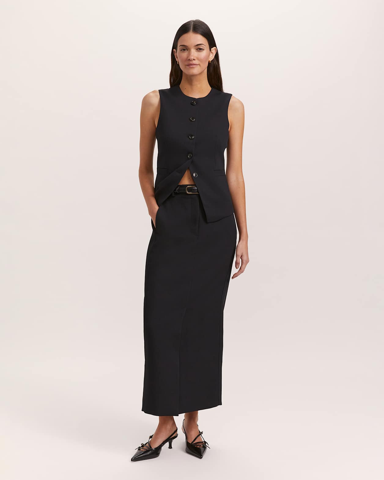 Dharma Crew Neck Longline Vest in BLACK