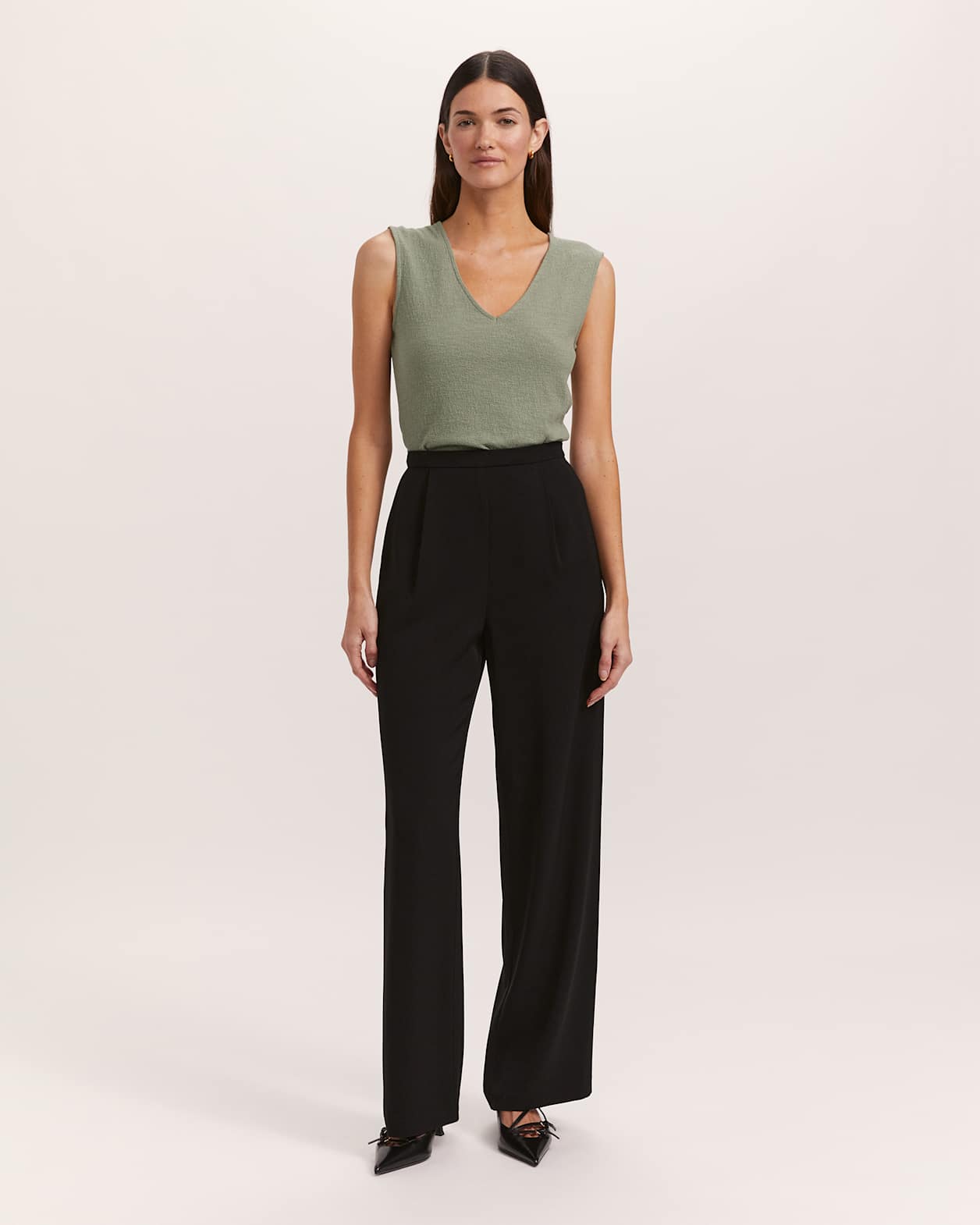 Eva Cotton V Neck Tank in SAGE