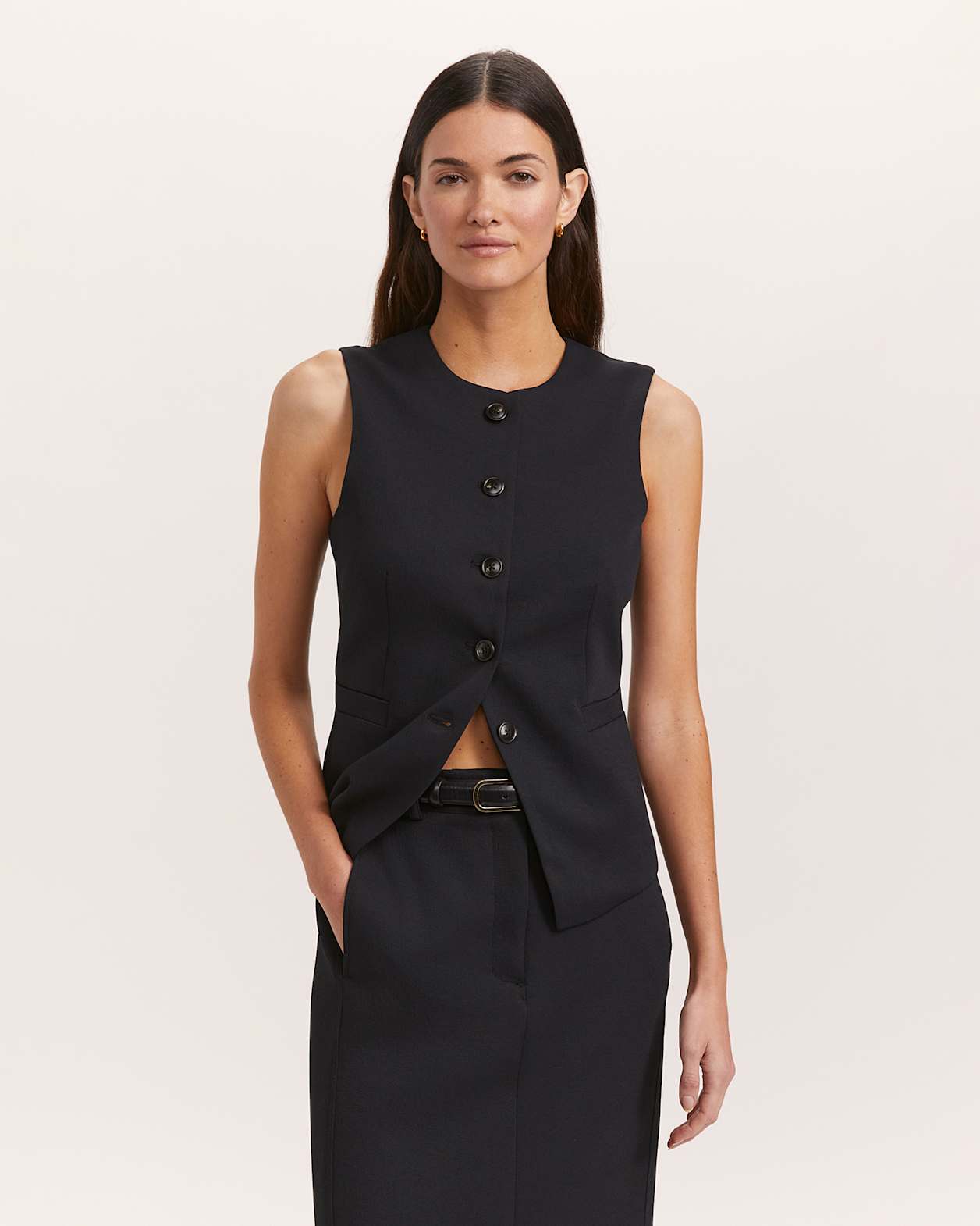 Dharma Crew Neck Longline Vest in BLACK