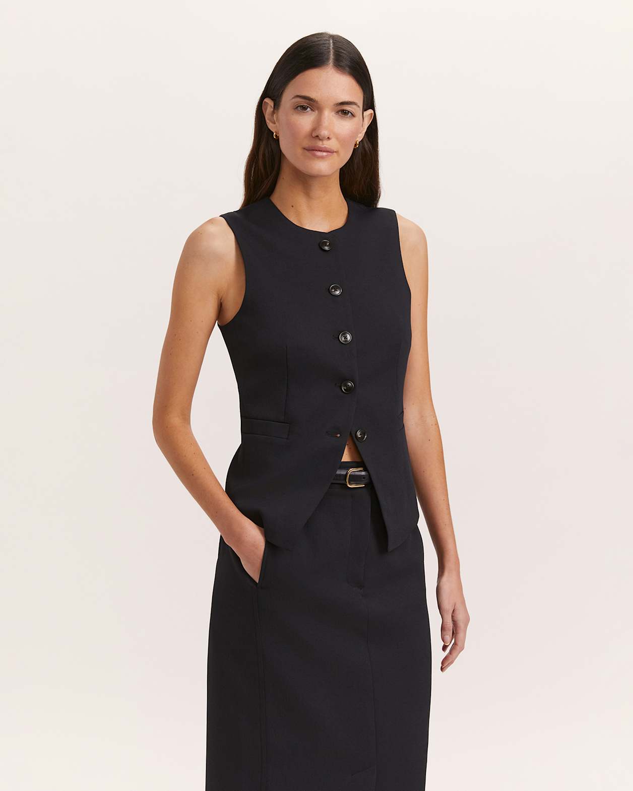 Dharma Crew Neck Longline Vest in BLACK