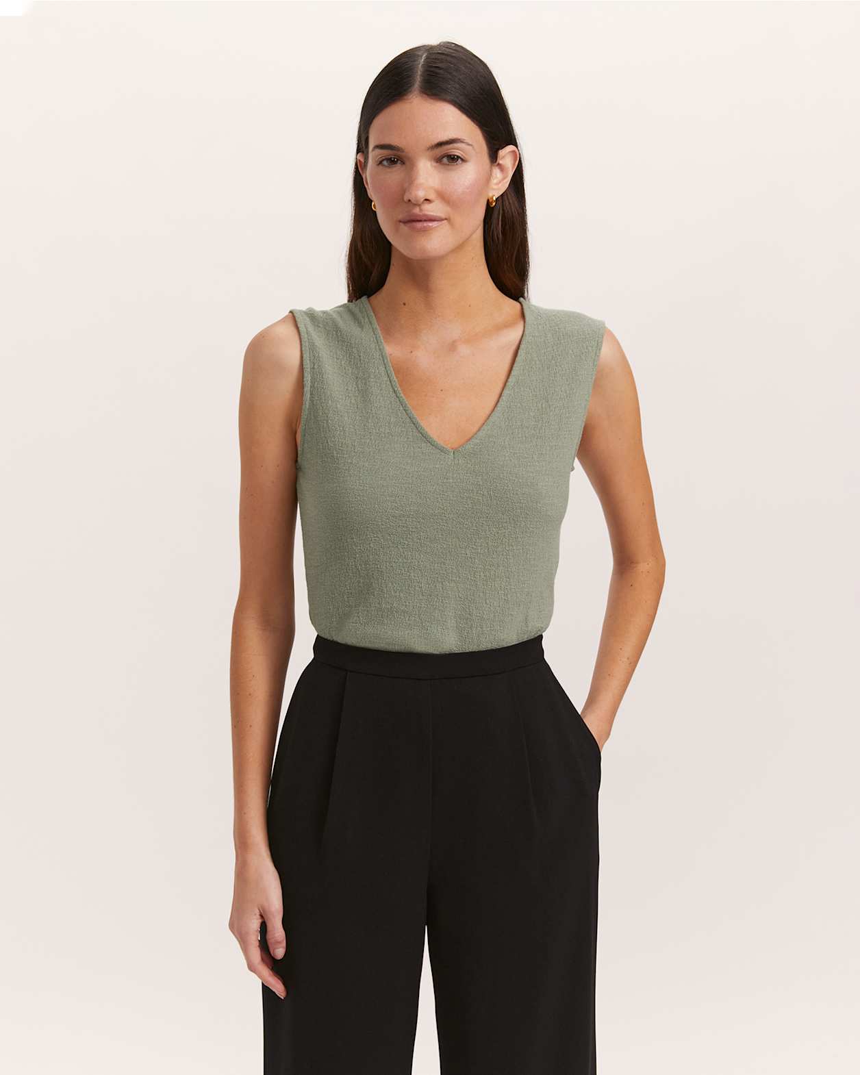 Eva Cotton V Neck Tank in SAGE