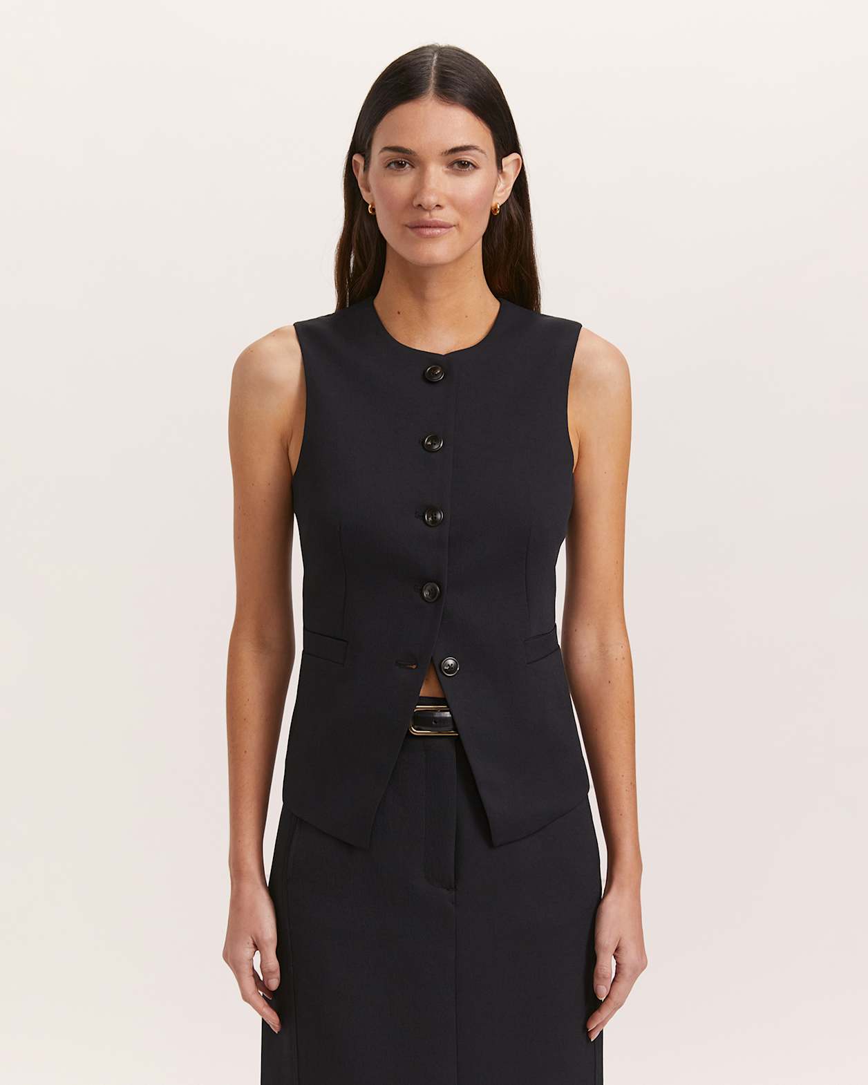 Dharma Crew Neck Longline Vest in BLACK