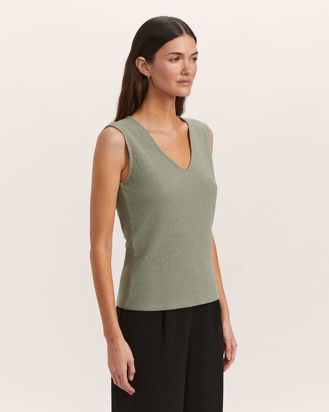 Eva Cotton V Neck Tank in SAGE