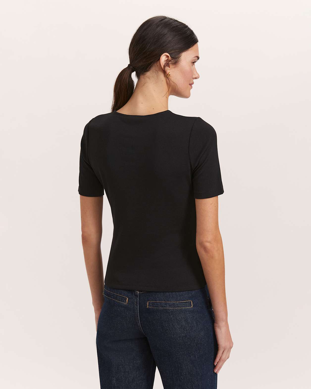 Fleur Button 1/2 Sleeve in BLACK