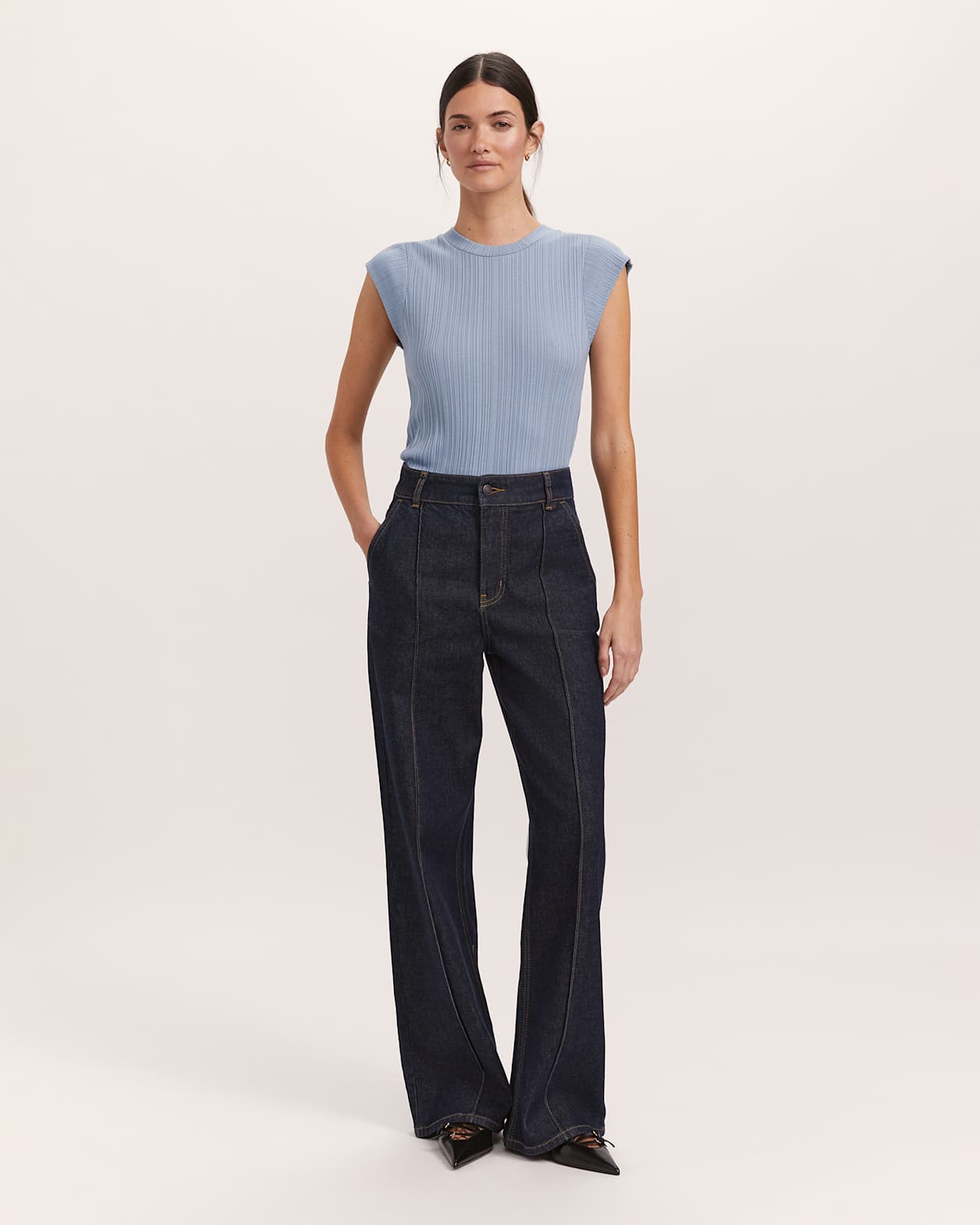 Sabine Cap Sleeve Tee in DENIM