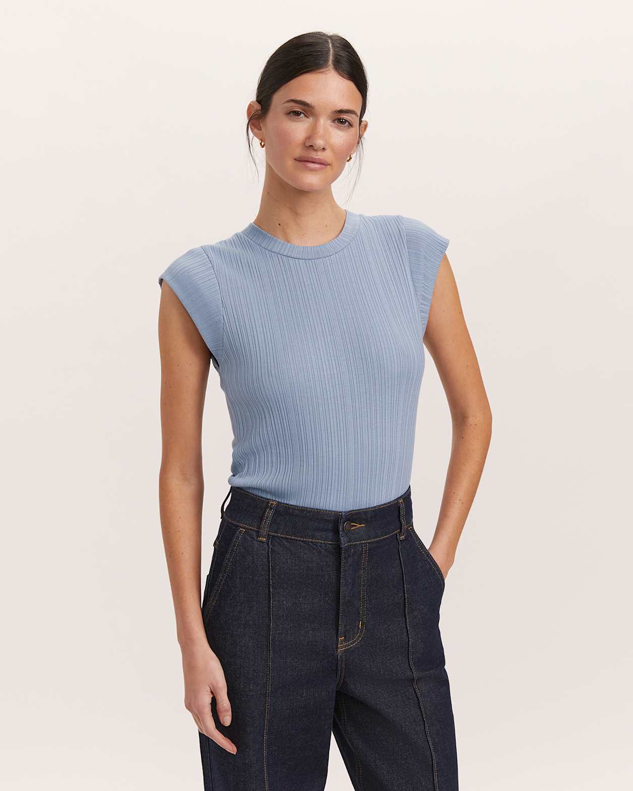 Sabine Cap Sleeve Tee in DENIM