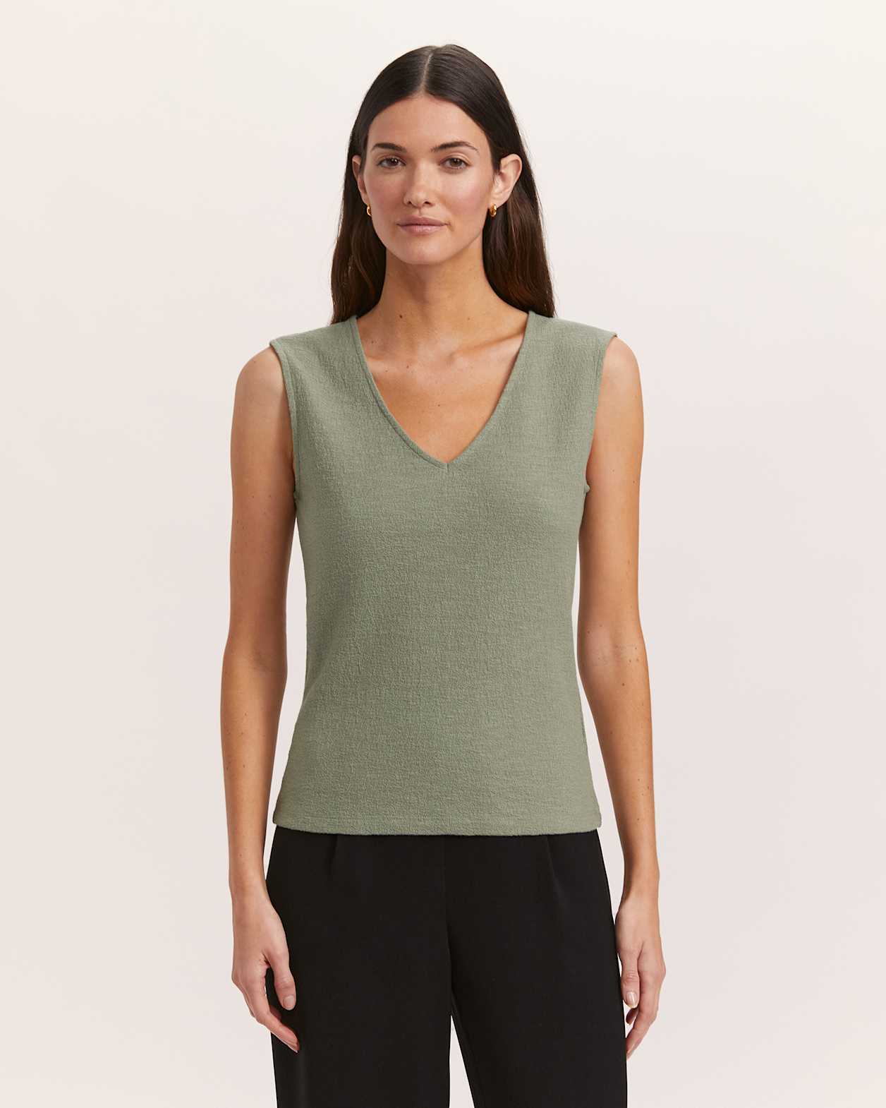 Eva Cotton V Neck Tank in SAGE