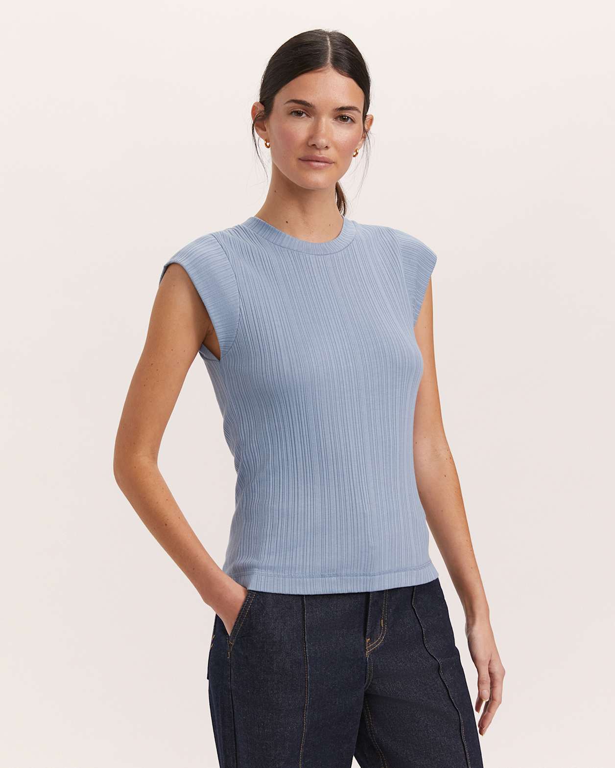Sabine Cap Sleeve Tee in DENIM