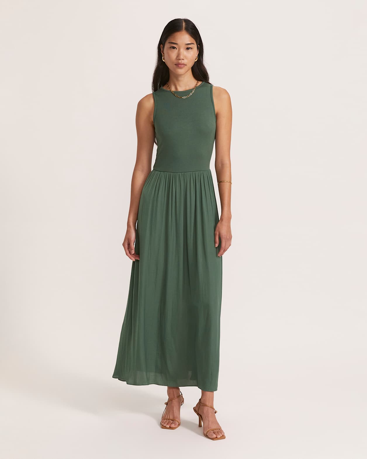 Lillian Mixed Media Maxi Dress in FERN