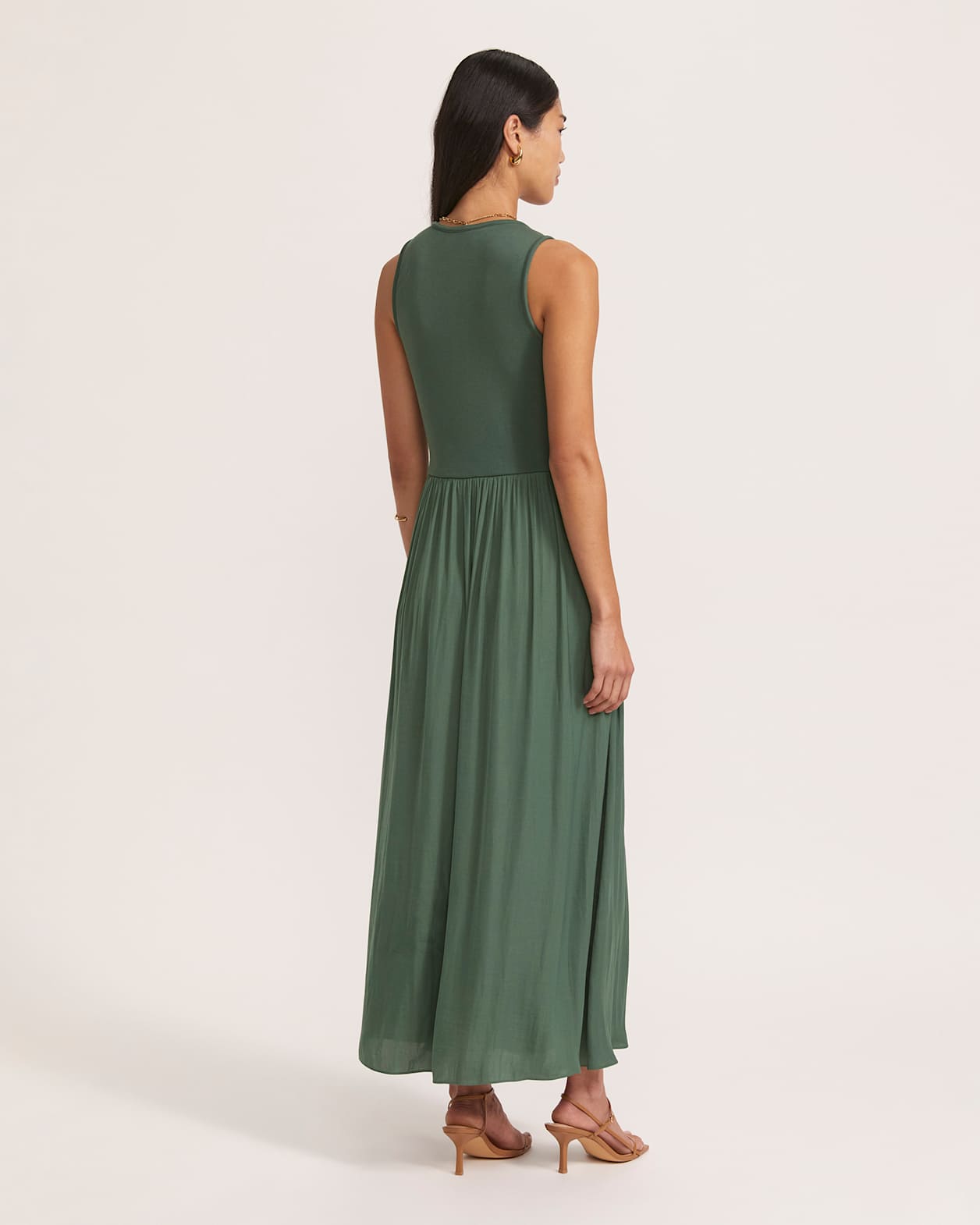 Lillian Mixed Media Maxi Dress in FERN