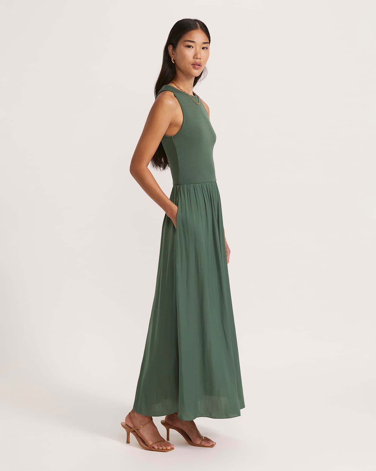 Lillian Mixed Media Maxi Dress in FERN