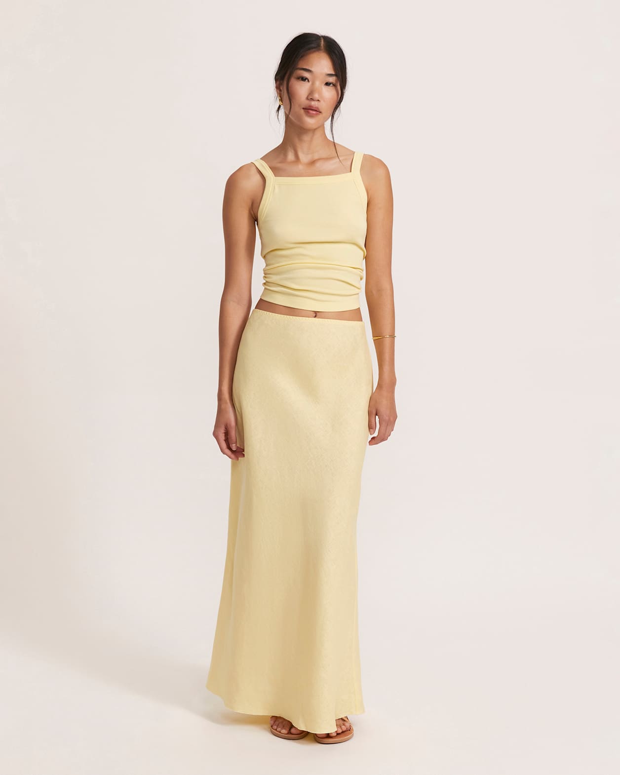Lila Linen Bias Skirt in LEMON