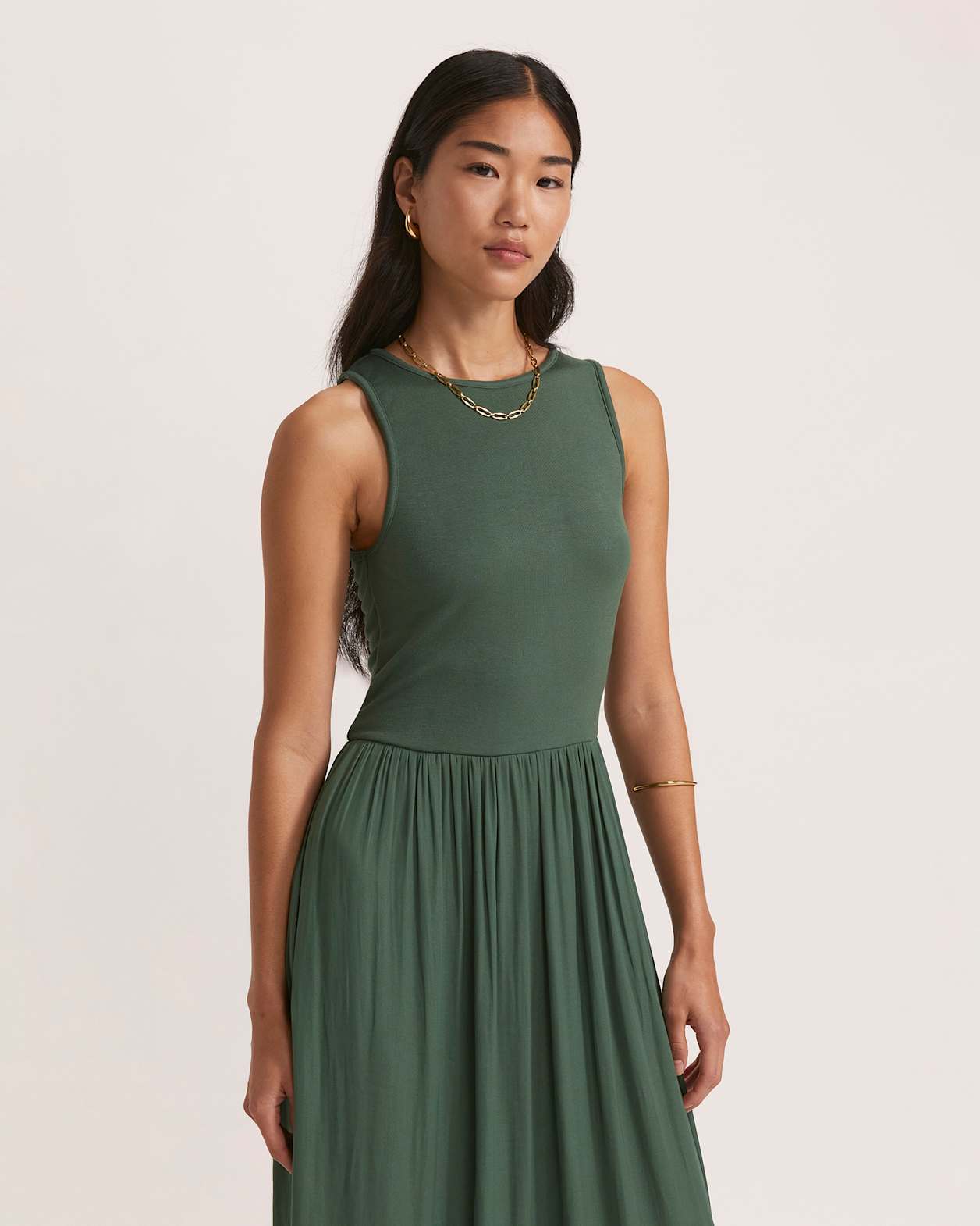 Lillian Mixed Media Maxi Dress in FERN