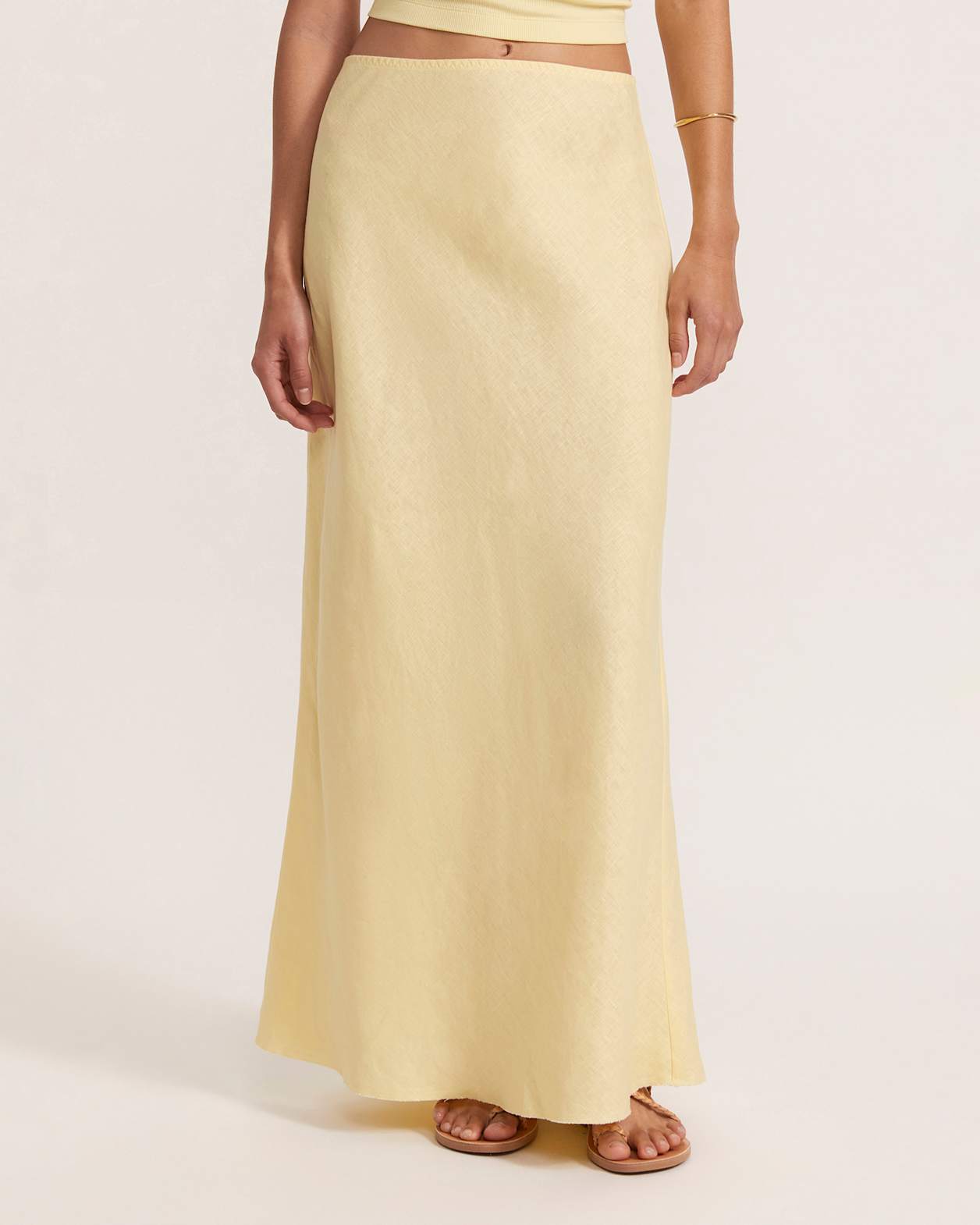 Lila Linen Bias Skirt in LEMON
