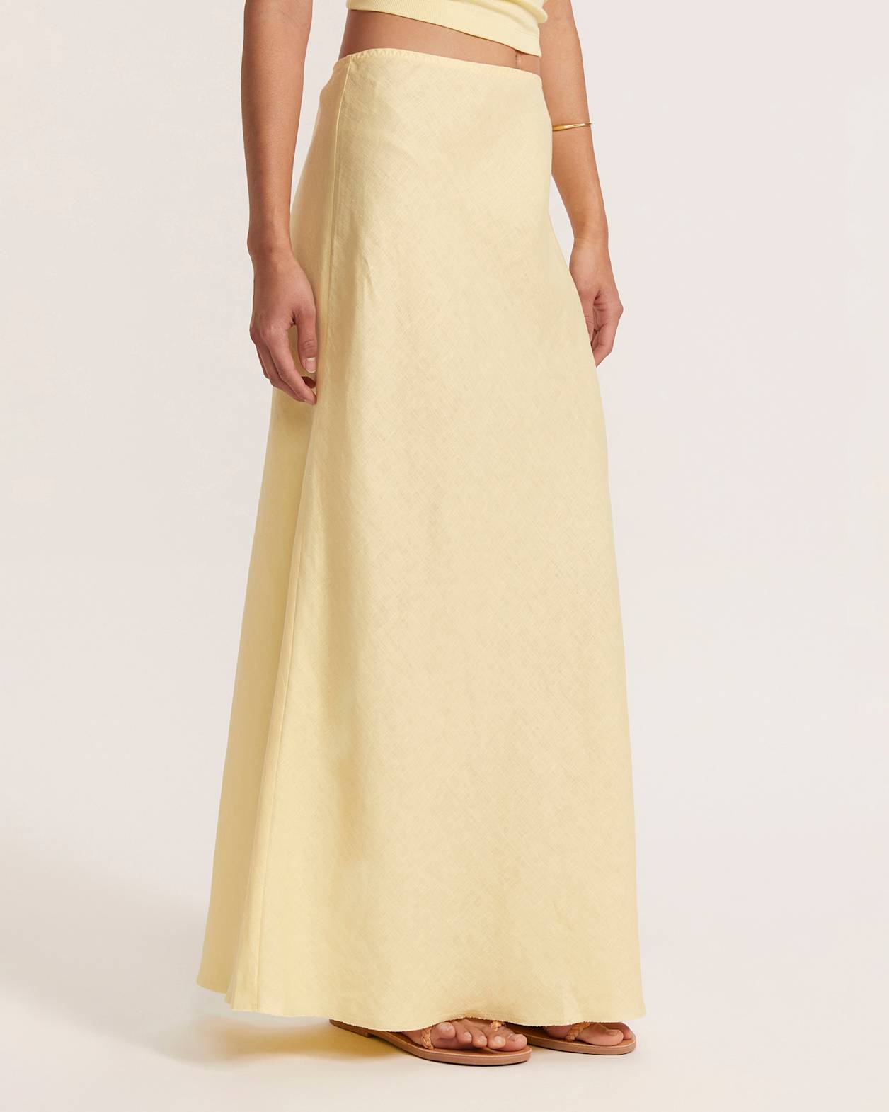 Lila Linen Bias Skirt in LEMON