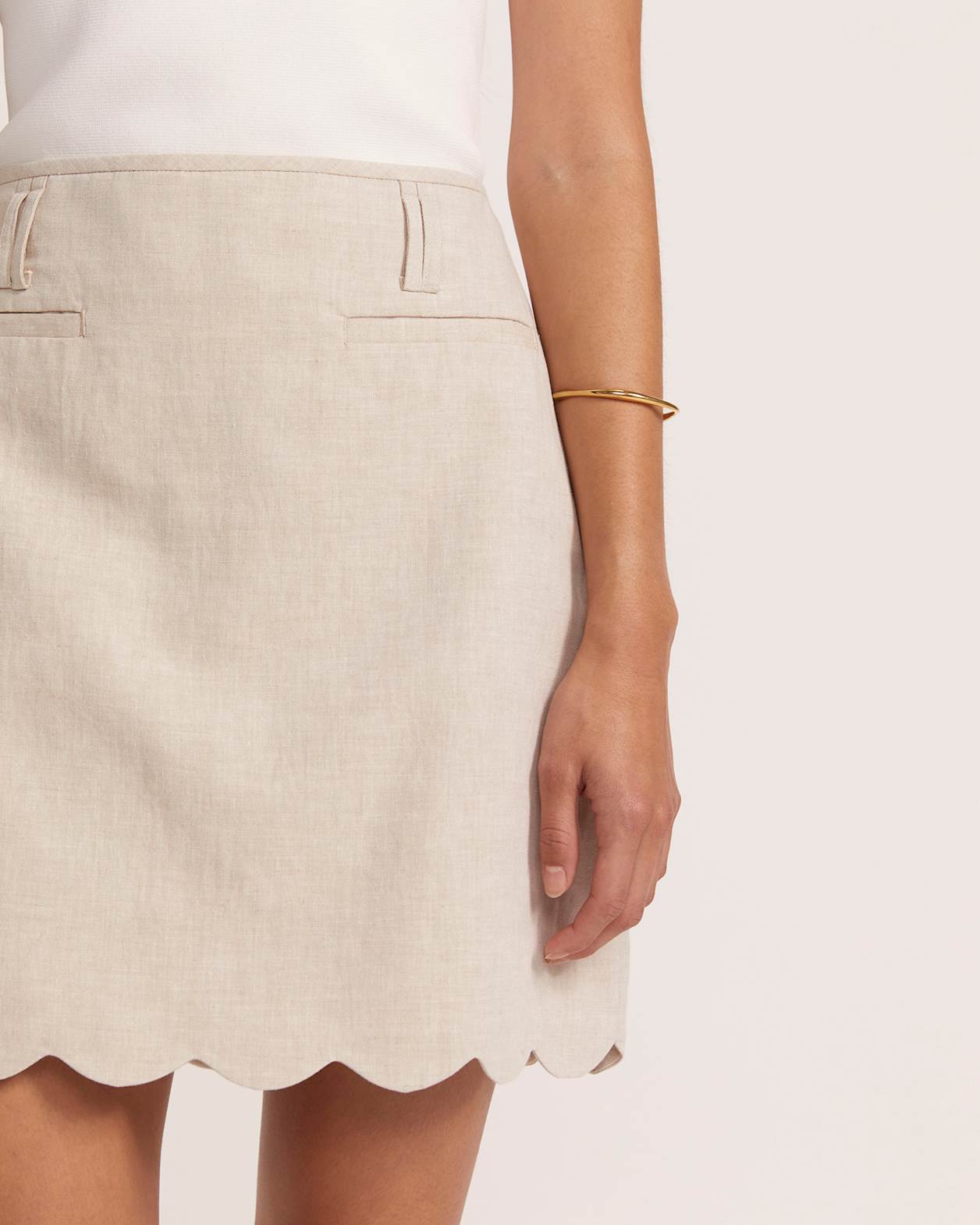 Sienna Linen Scalloped Skirt in OATMEAL MELANGE