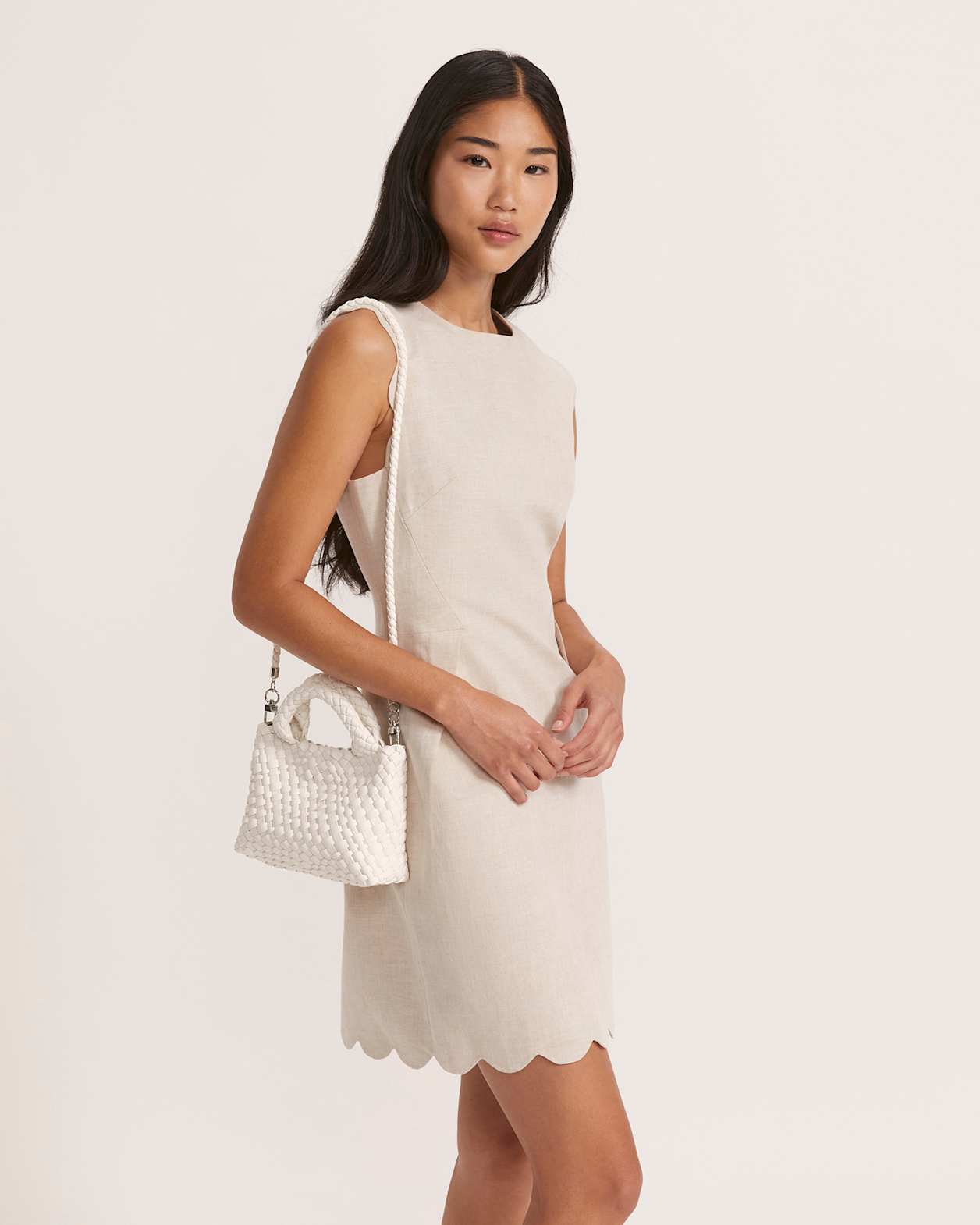 Sienna Linen Scalloped Dress in OATMEAL MELANGE