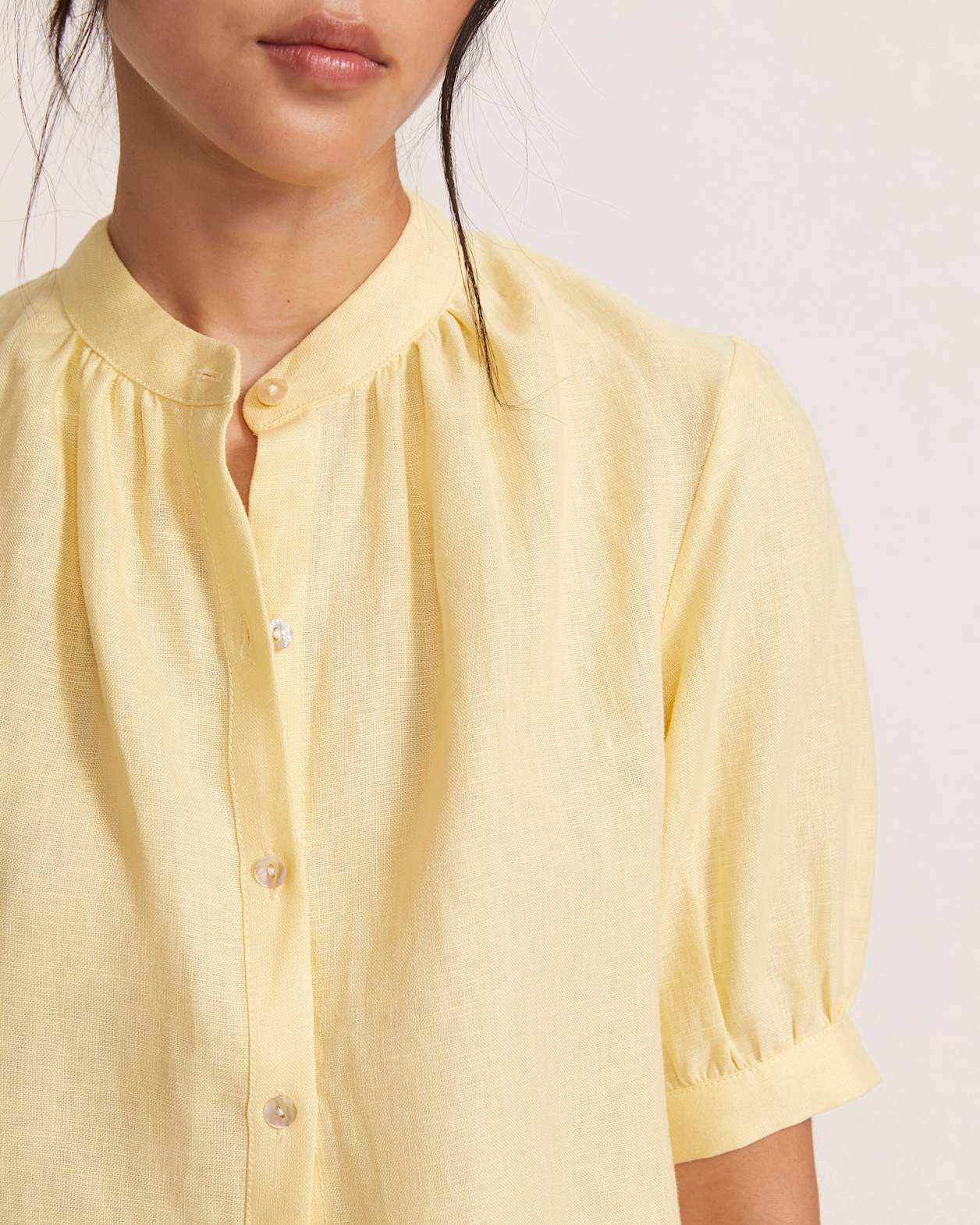 Lila Linen Puff Sleeve Shirt in LEMON