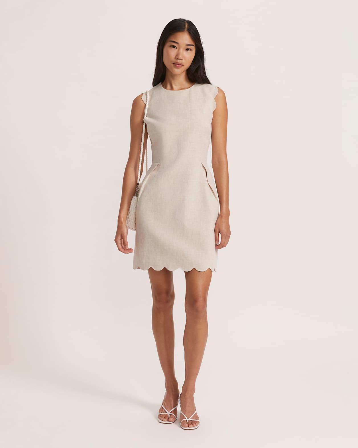 Sienna Linen Scalloped Dress in OATMEAL MELANGE