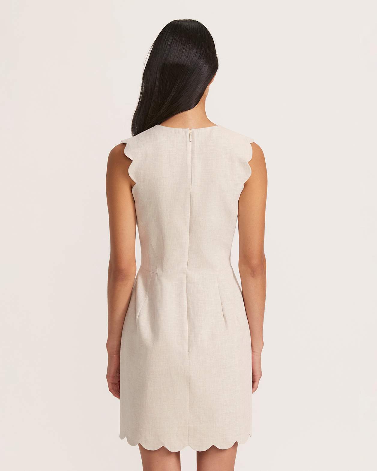 Sienna Linen Scalloped Dress in OATMEAL MELANGE