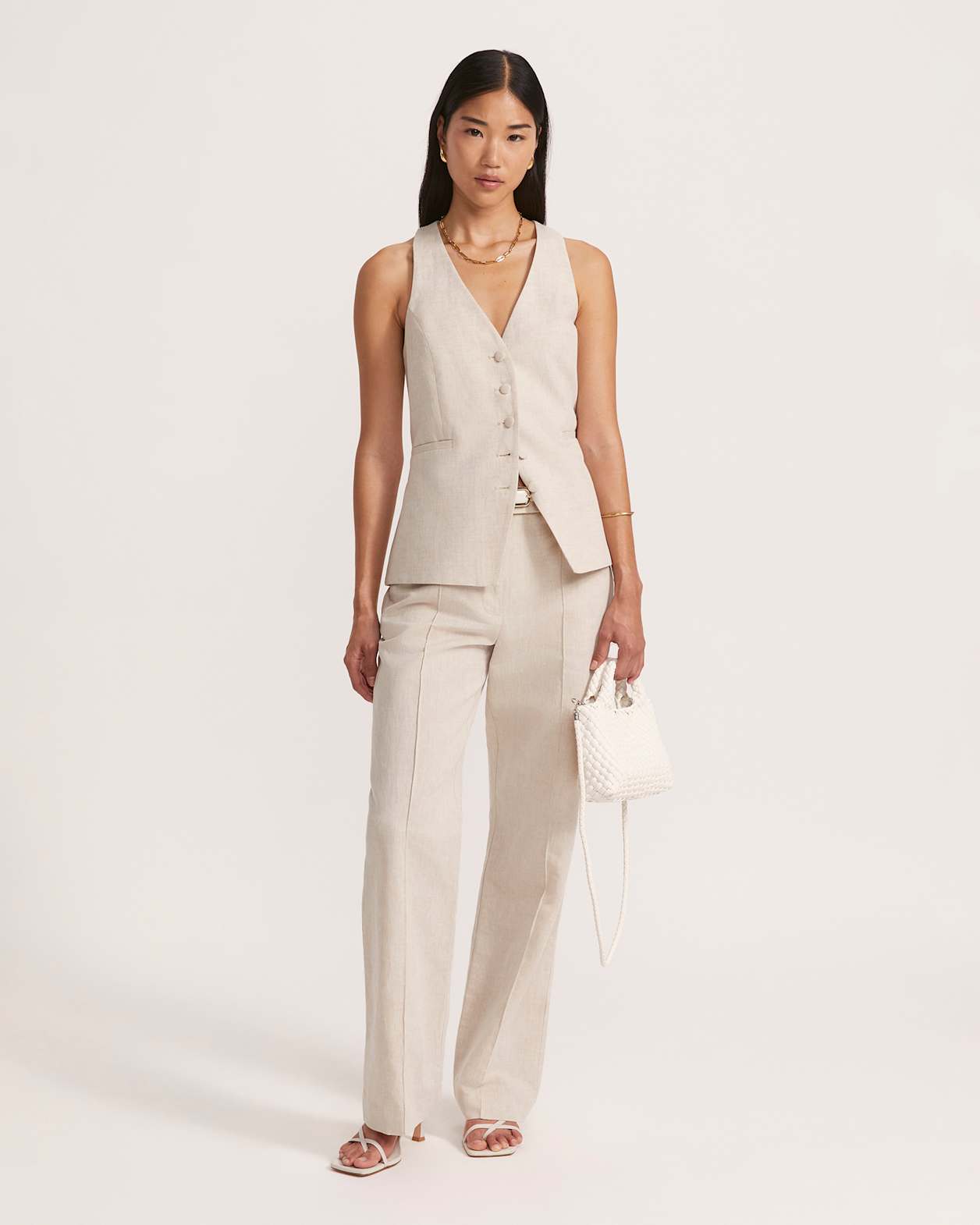 Sienna Linen Vest in OATMEAL MELANGE