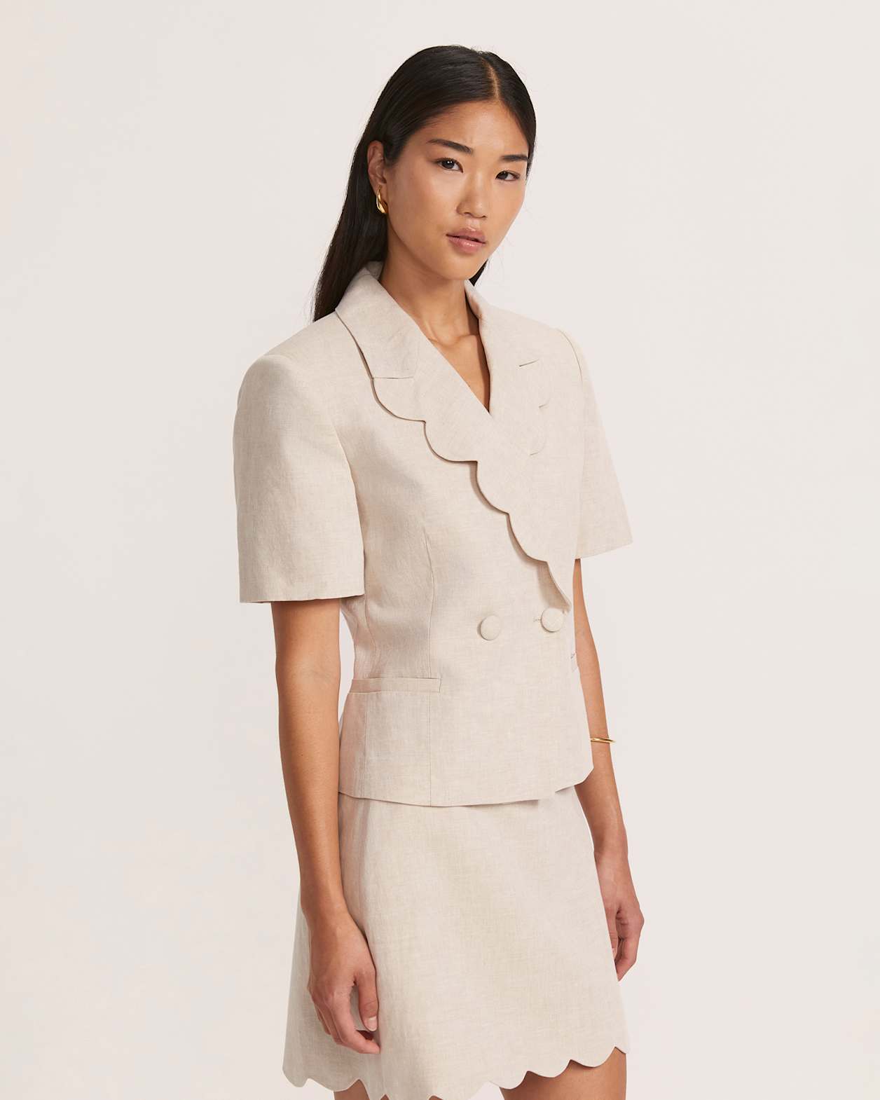 Sienna Linen Scalloped Jacket in OATMEAL MELANGE