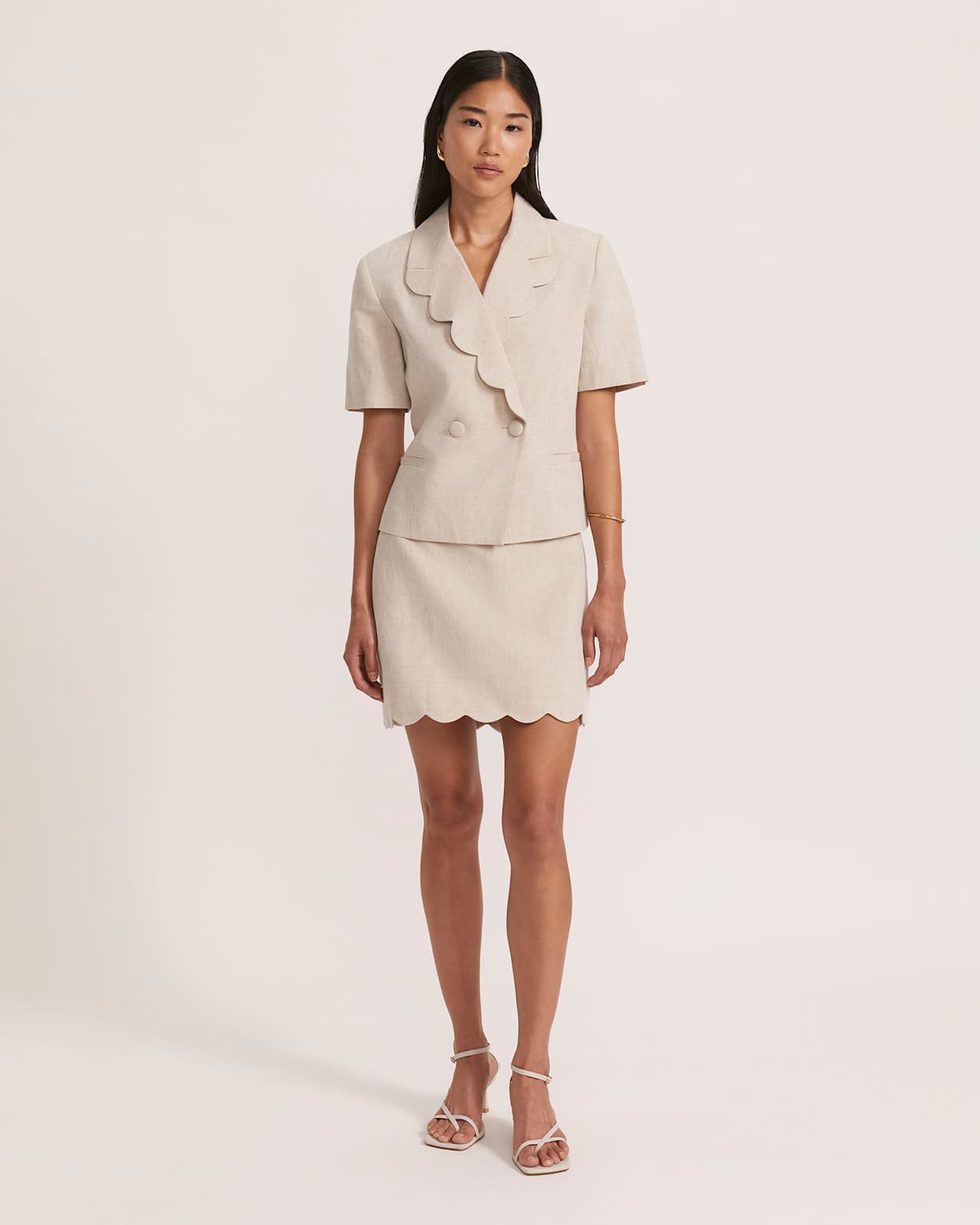 Sienna Linen Scalloped Jacket in OATMEAL MELANGE