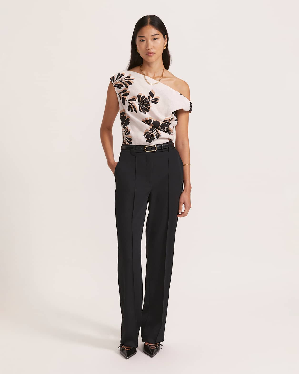 Ribbon Floral Off Shoulder Linen Top in MULTI