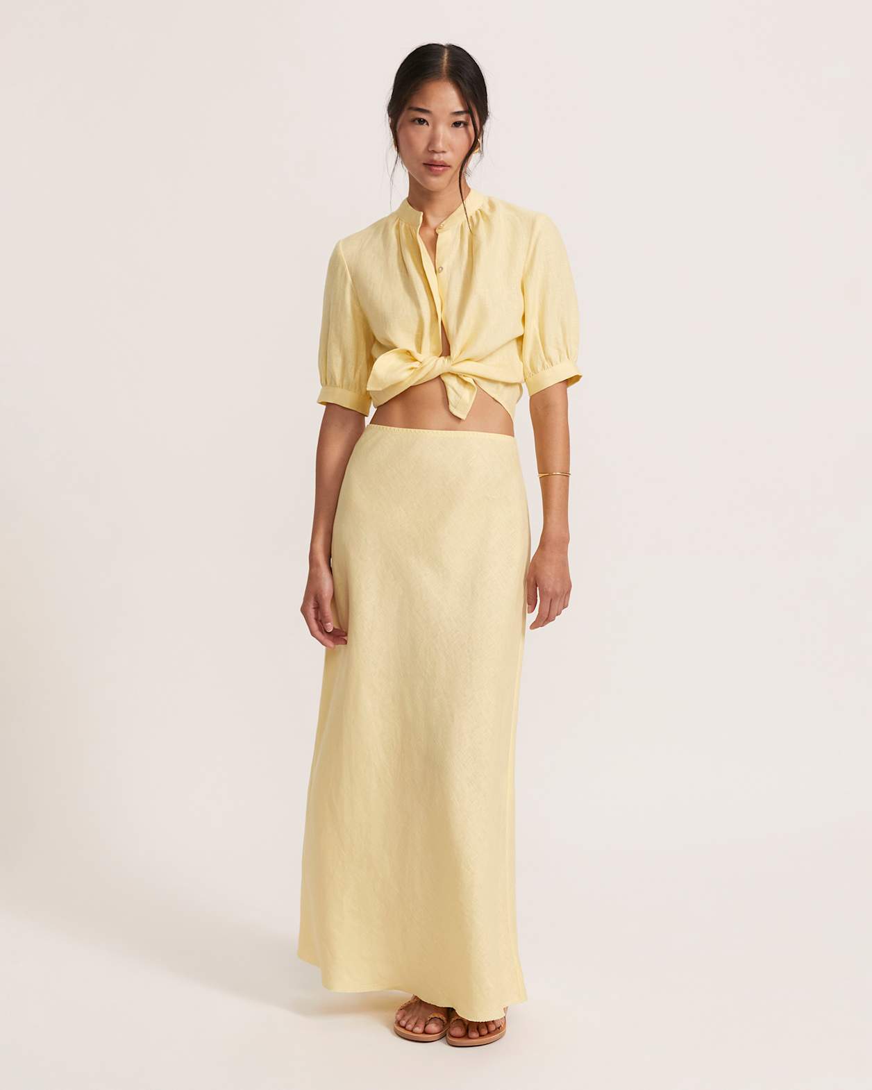 Lila Linen Puff Sleeve Shirt in LEMON