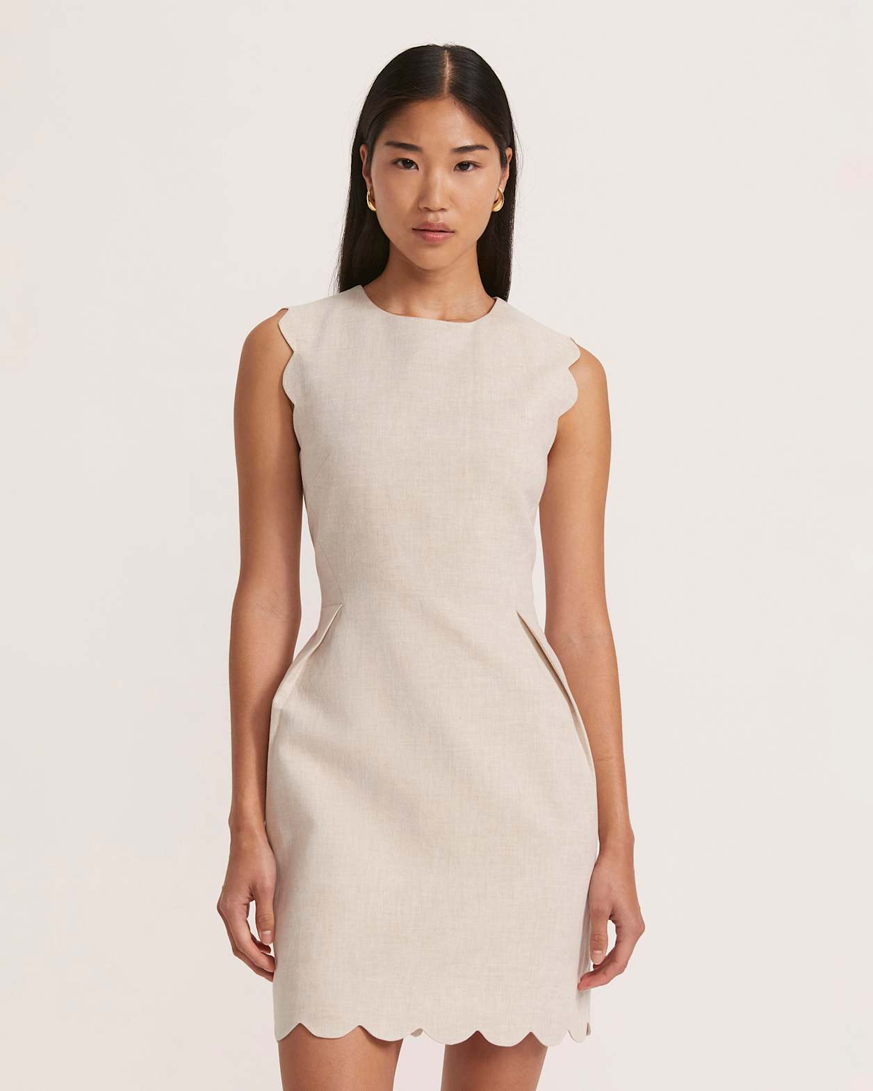 Sienna Linen Scalloped Dress in OATMEAL MELANGE
