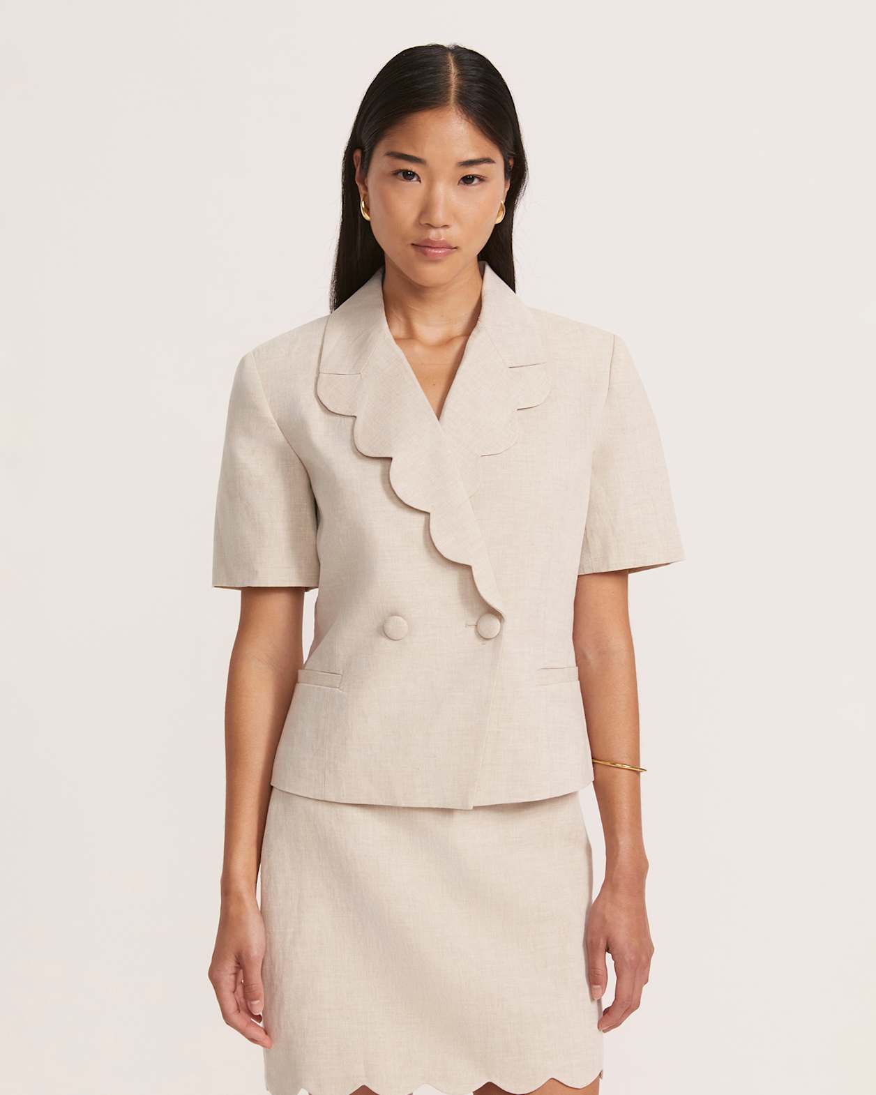 Sienna Linen Scalloped Jacket in OATMEAL MELANGE