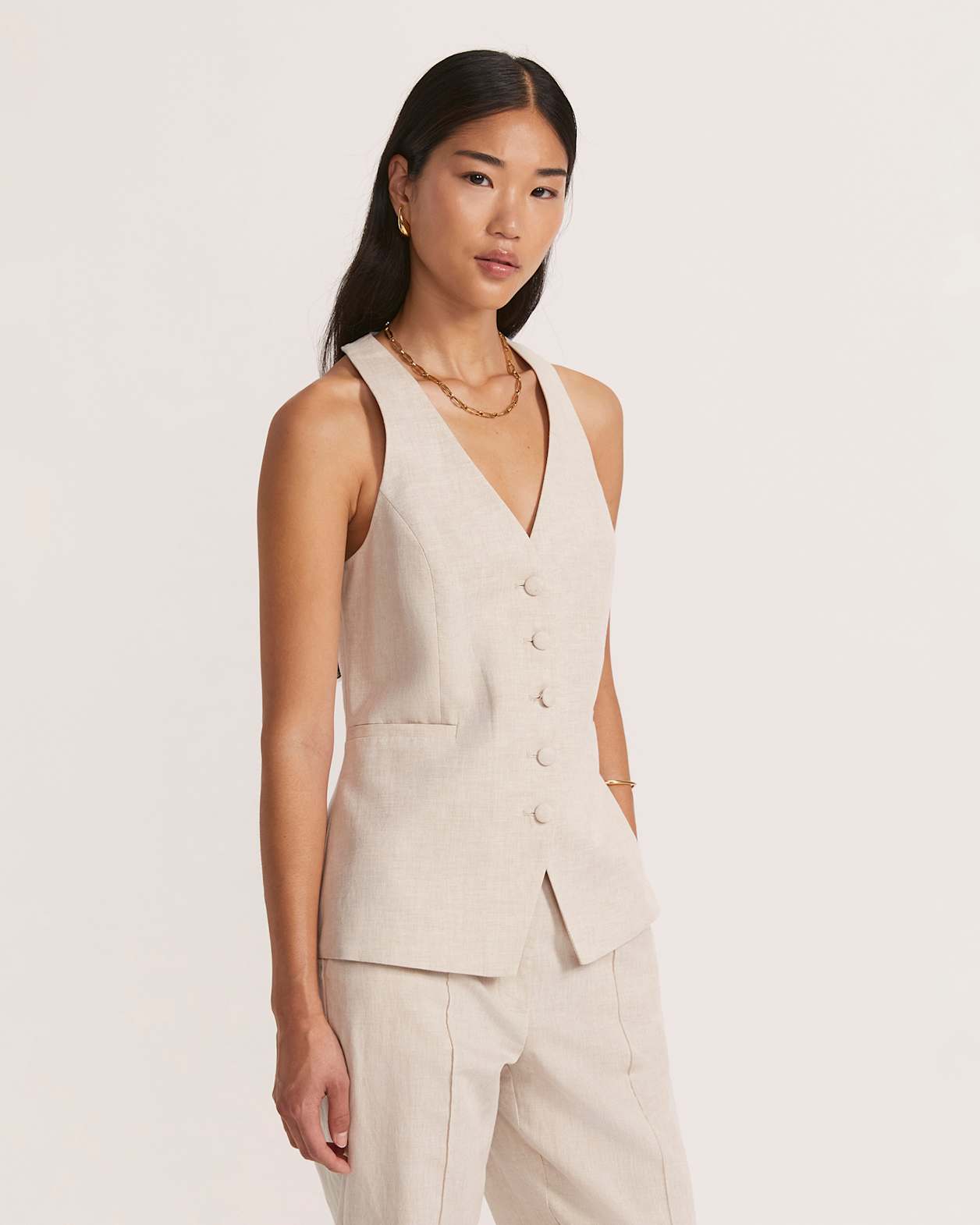 Sienna Linen Vest in OATMEAL MELANGE