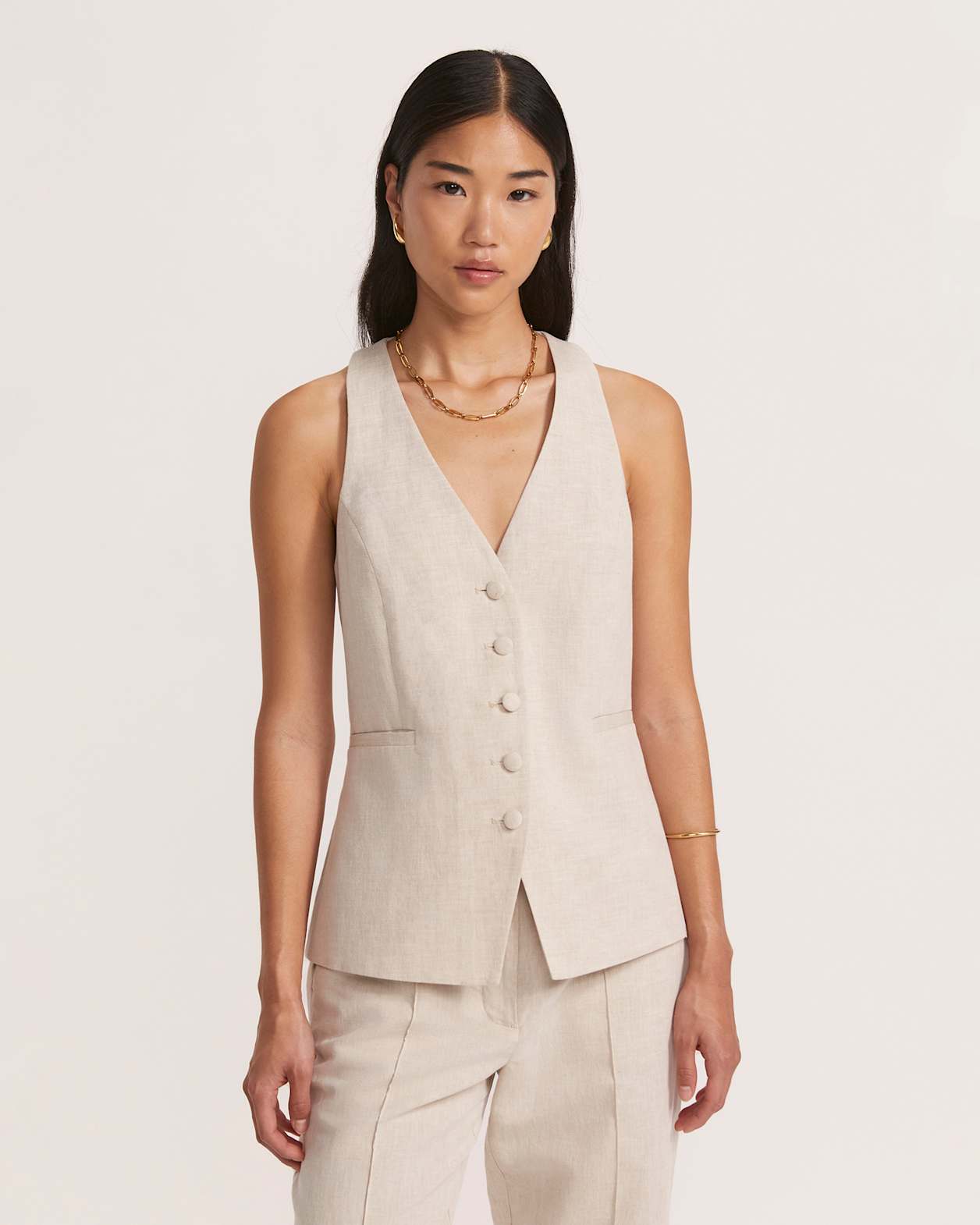 Sienna Linen Vest in OATMEAL MELANGE