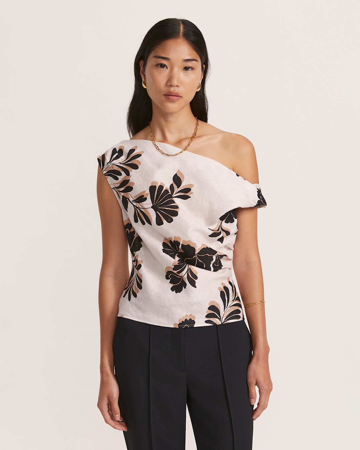 Ribbon Floral Off Shoulder Linen Top in MULTI
