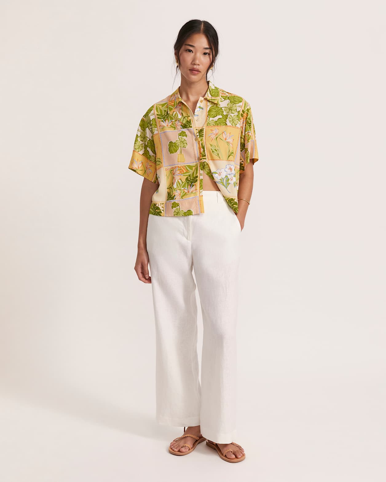 Paloma Short Sleeve Cropped Shirt in MULTI