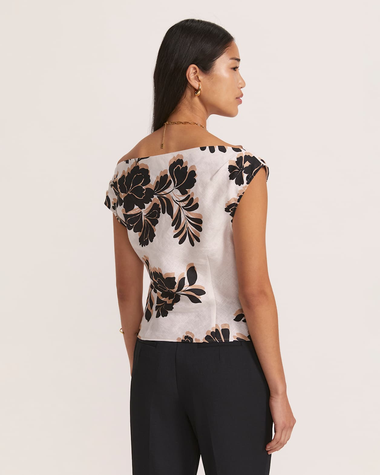 Ribbon Floral Off Shoulder Linen Top in MULTI
