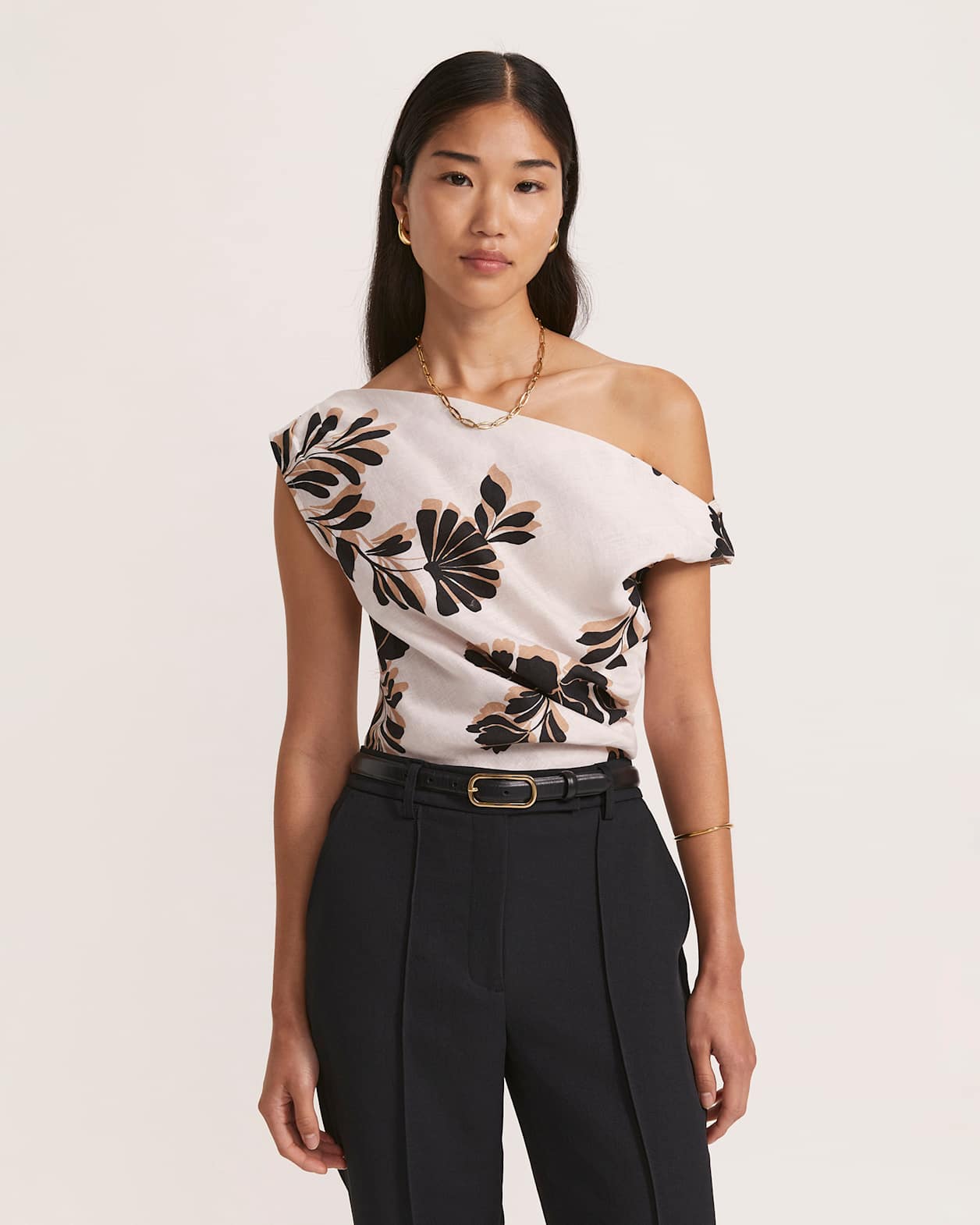 Ribbon Floral Off Shoulder Linen Top in MULTI