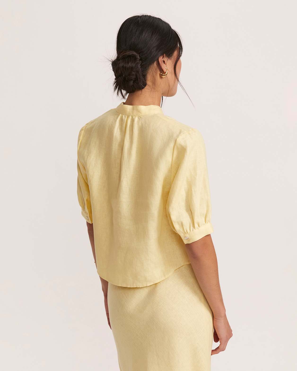 Lila Linen Puff Sleeve Shirt in LEMON